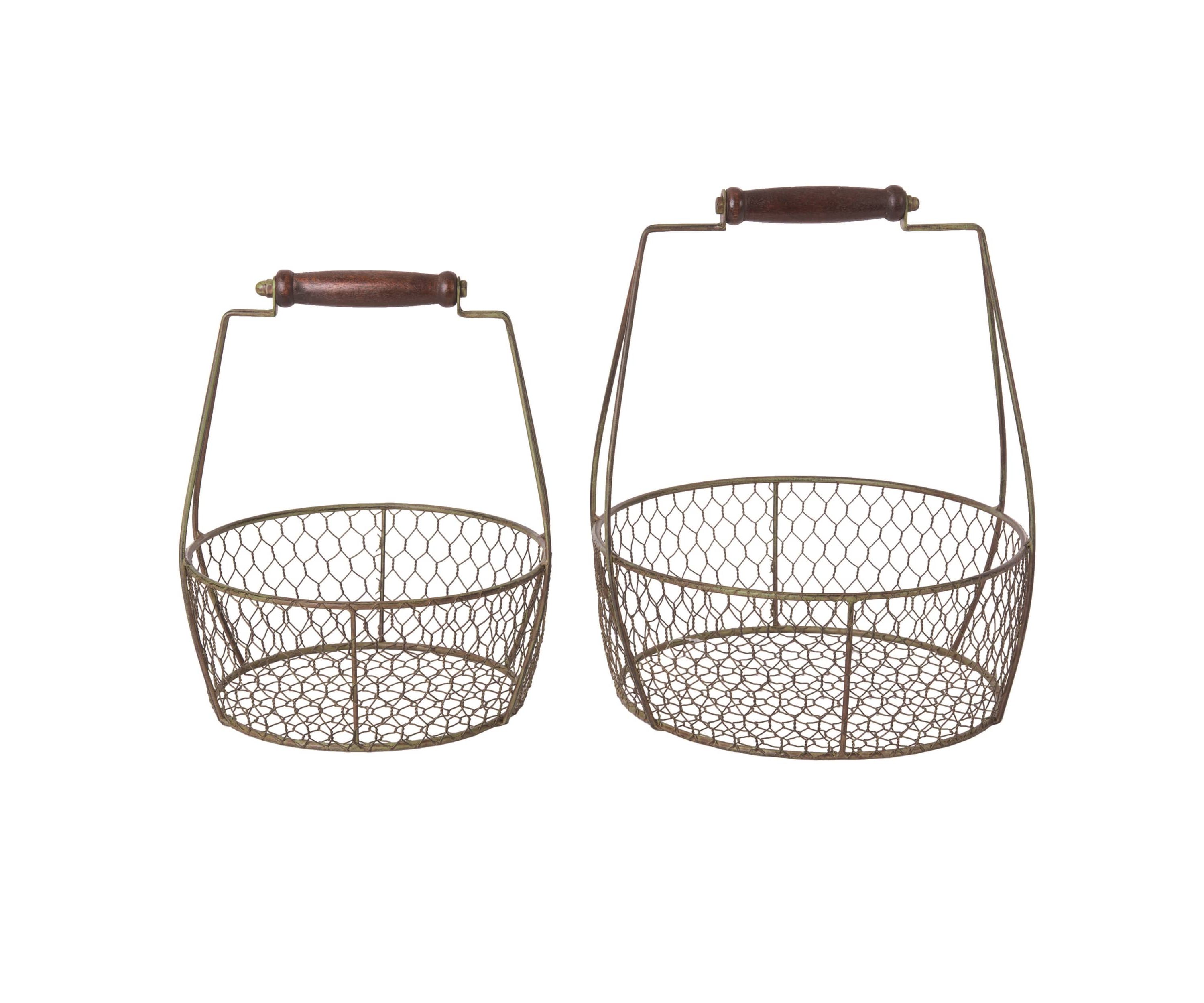 Transpac Metal 12.5" Black Spring Rustic Wite Baskets Set of 2