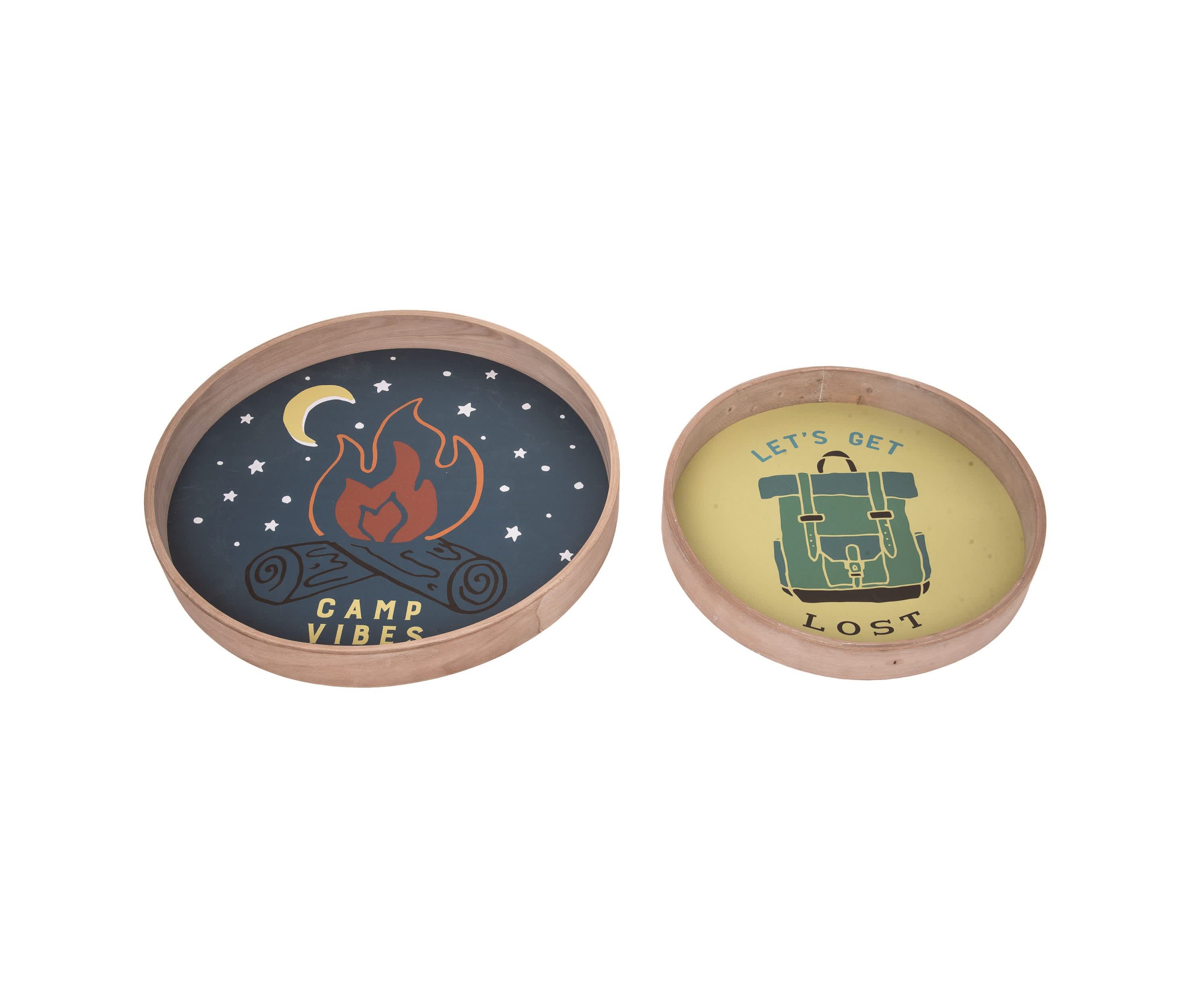 Transpac Wood 16" Multicolor Spring Camp Vibes Nesting Trays Set of 2