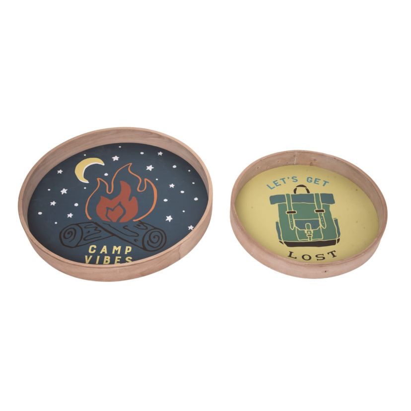 Transpac Wood 16" Multicolor Spring Camp Vibes Nesting Trays Set of 2