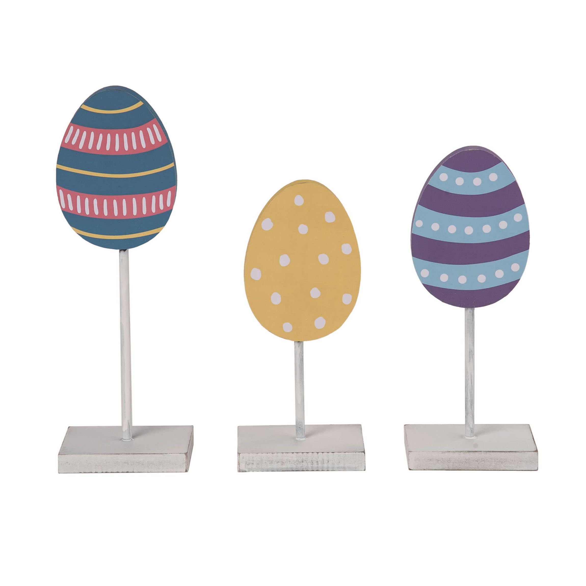 Transpac Wood 11.6" Multicolor Easter Standing Eggs Block Decor Set of 3