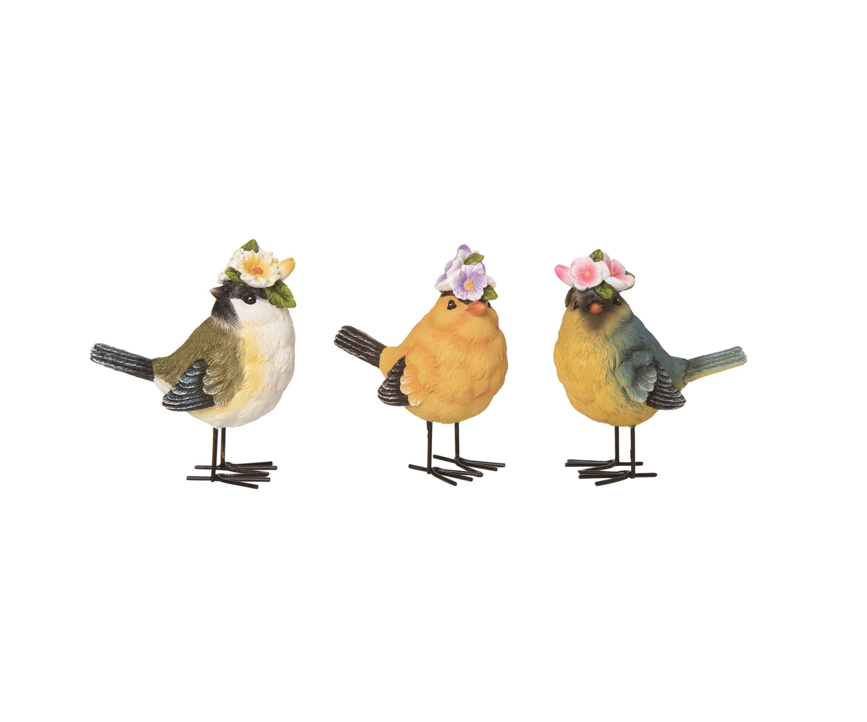 Transpac Resin Flower Crown Bird Set of 3 Spring Home Decorations