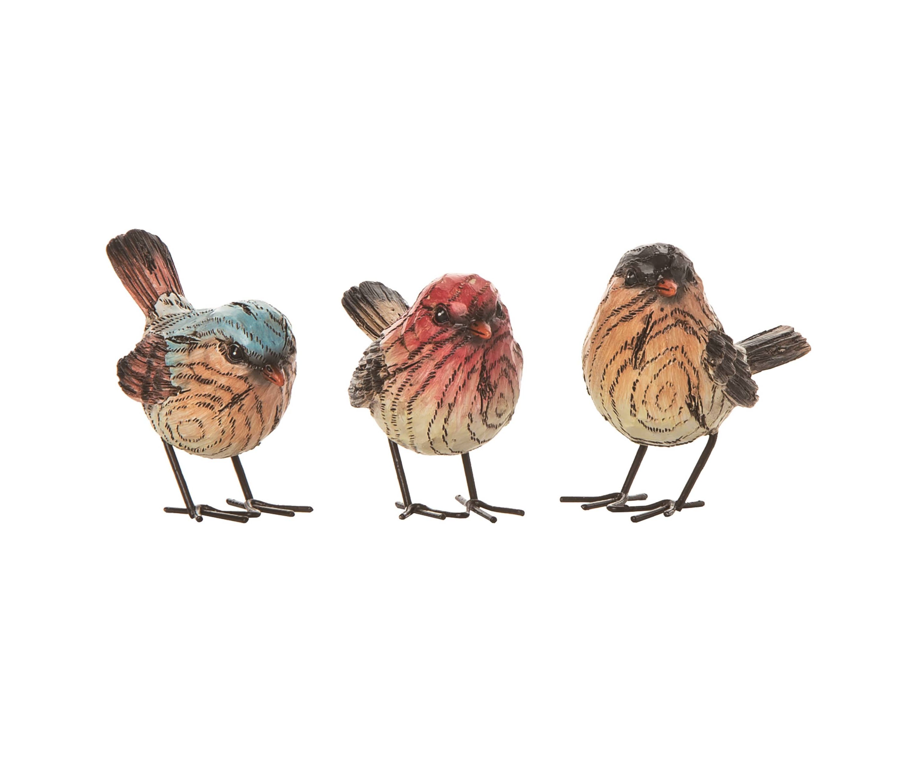 Transpac Small Resin Colorful Woodgrain Bird Set of 3 Spring Home Decorations