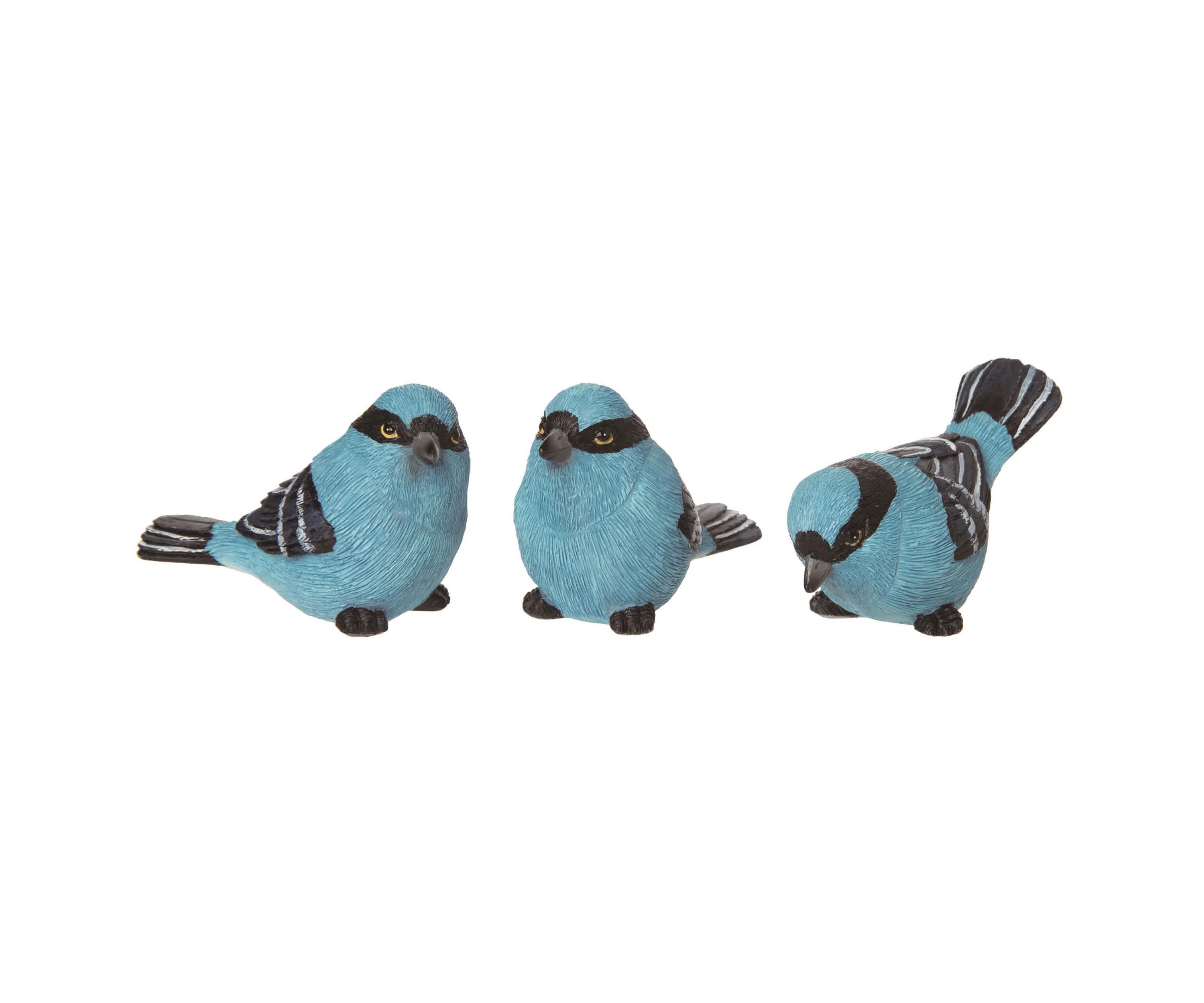 Transpac Resin 4" Blue Spring Masked Birds Set of 3