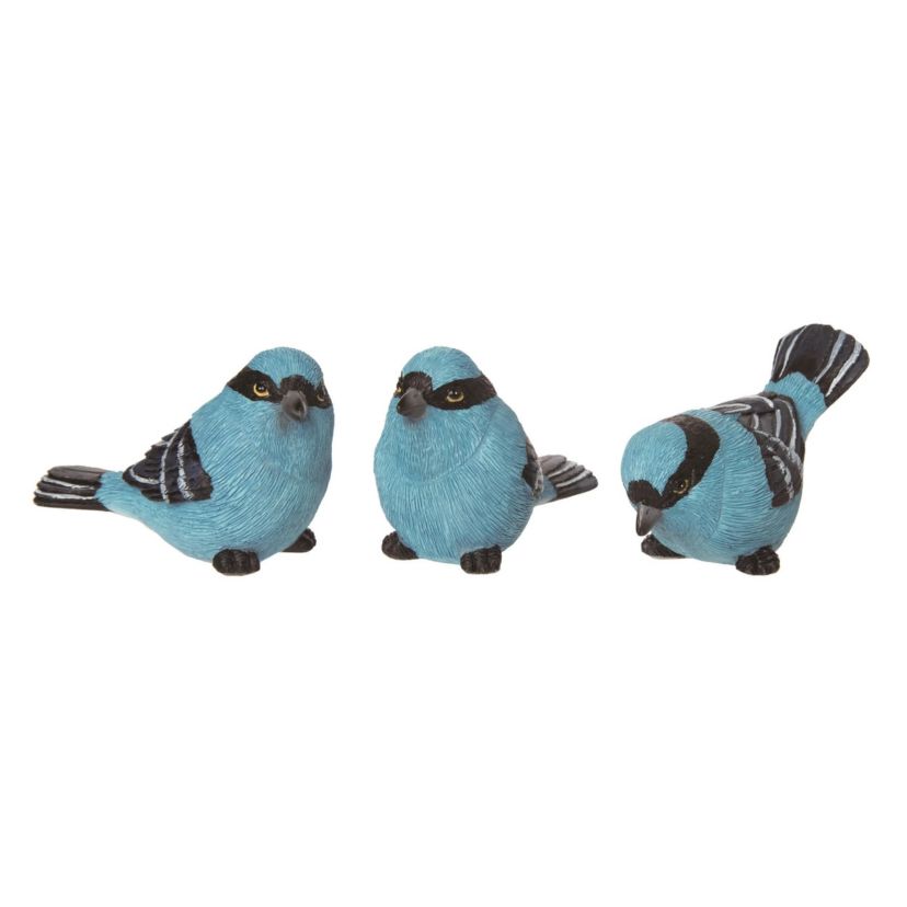 Transpac Resin 4" Blue Spring Masked Birds Set of 3