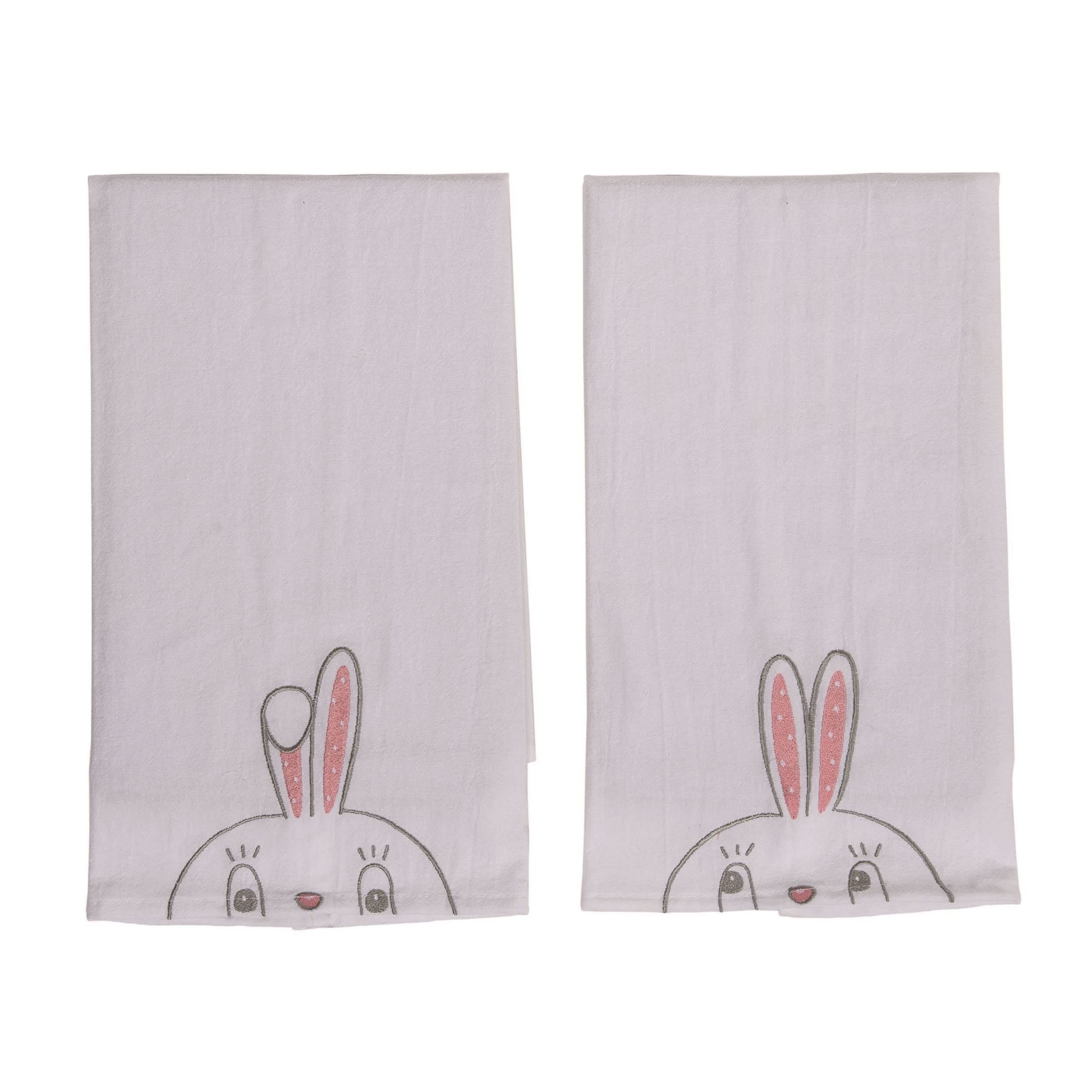 Transpac Cotton 27" White Easter Embroidered Dottie Tea Towels Set of 2