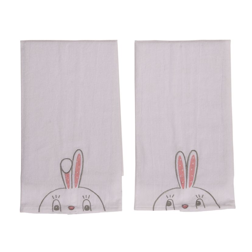Transpac Cotton 27" White Easter Embroidered Dottie Tea Towels Set of 2
