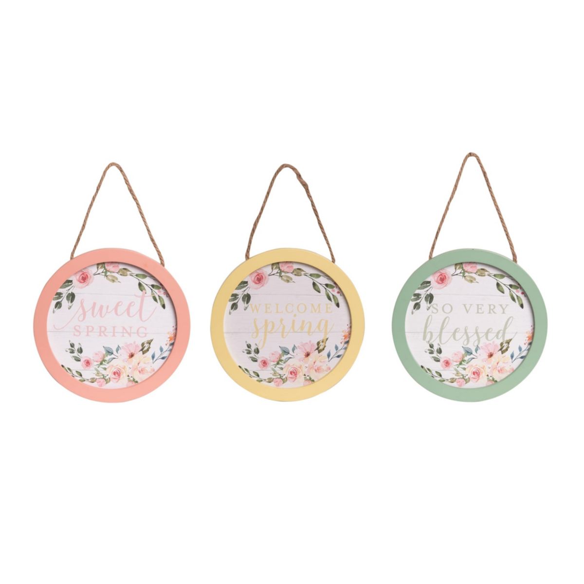 Transpac MDF Round Spring Floral Decor Set of 3 Spring Home Decorations