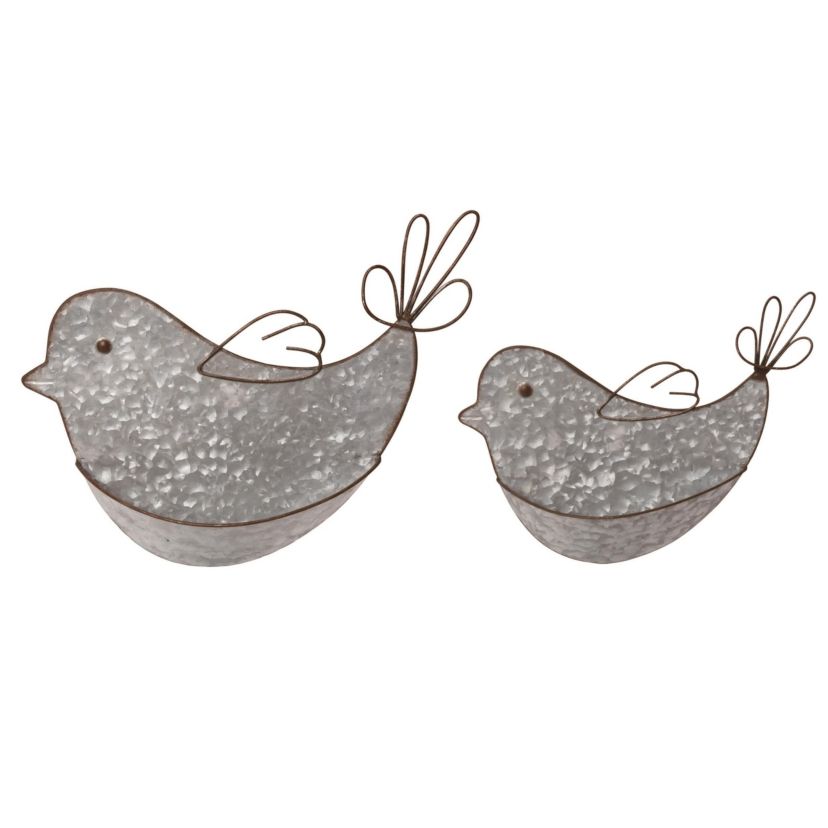 Transpac Metal 13.75" Silver Spring Hanging Bird Container Wall Decor Set of 2