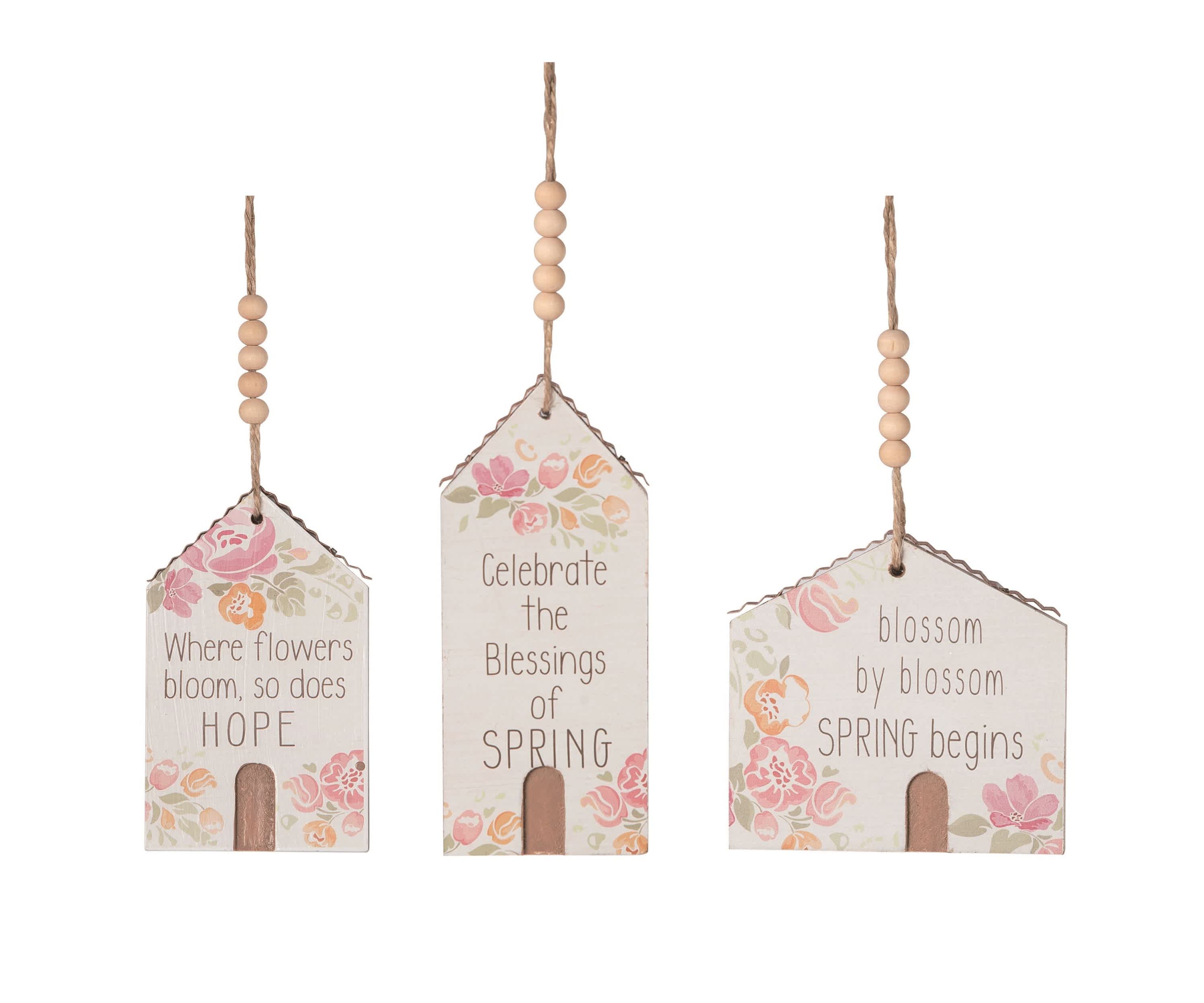 Transpac MDF Beaded Spring House Hanger Set of 3 Spring Home Decorations