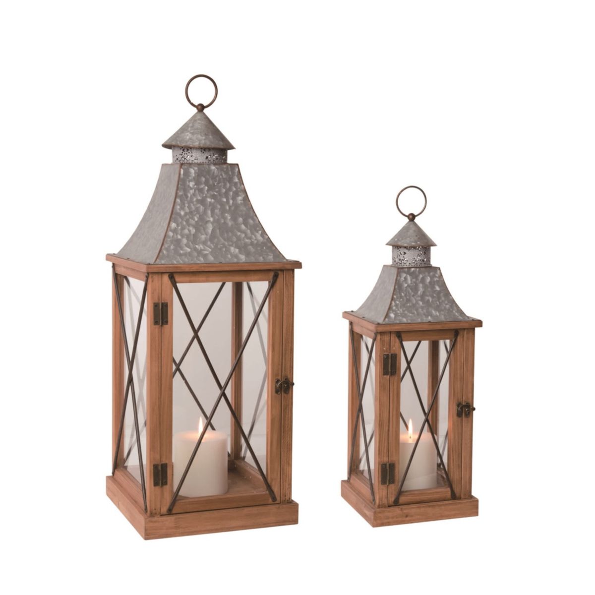 Transpac Metal 29" Brown Spring Rustic Lanterns Set of 2