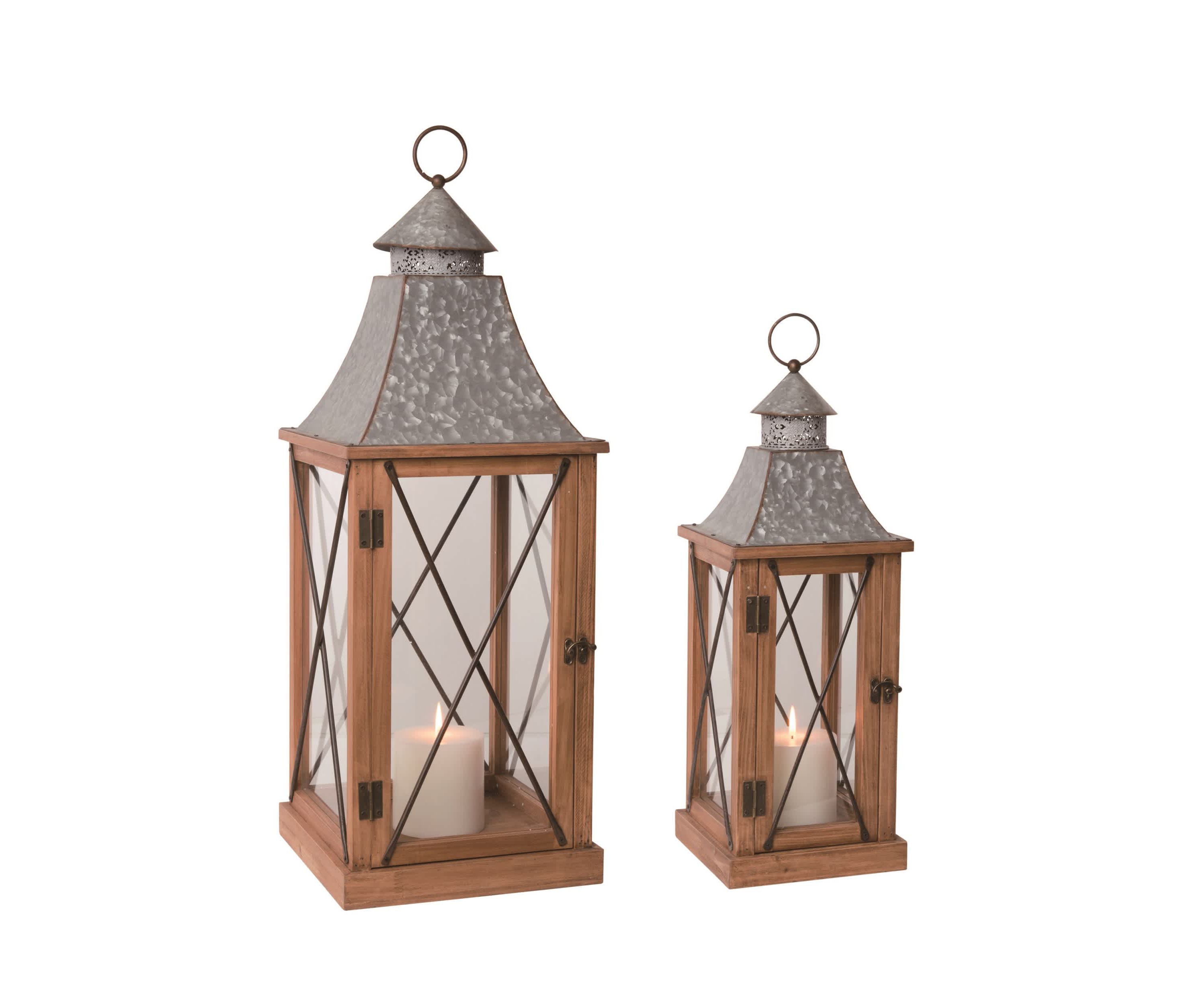 Transpac Metal 29" Brown Spring Rustic Lanterns Set of 2
