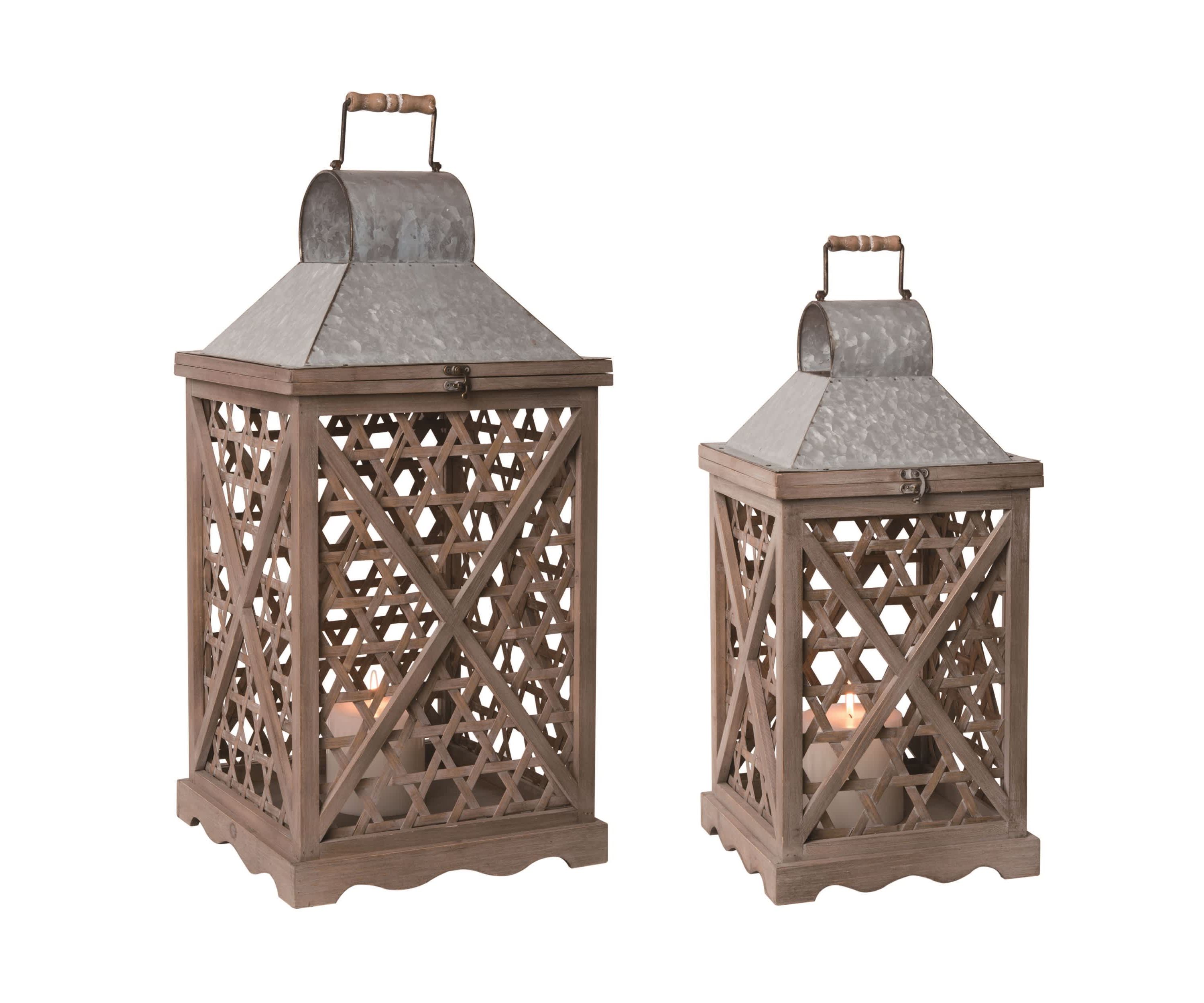 Transpac Metal 26.75" Brown Spring Caned Lanterns Set of 2