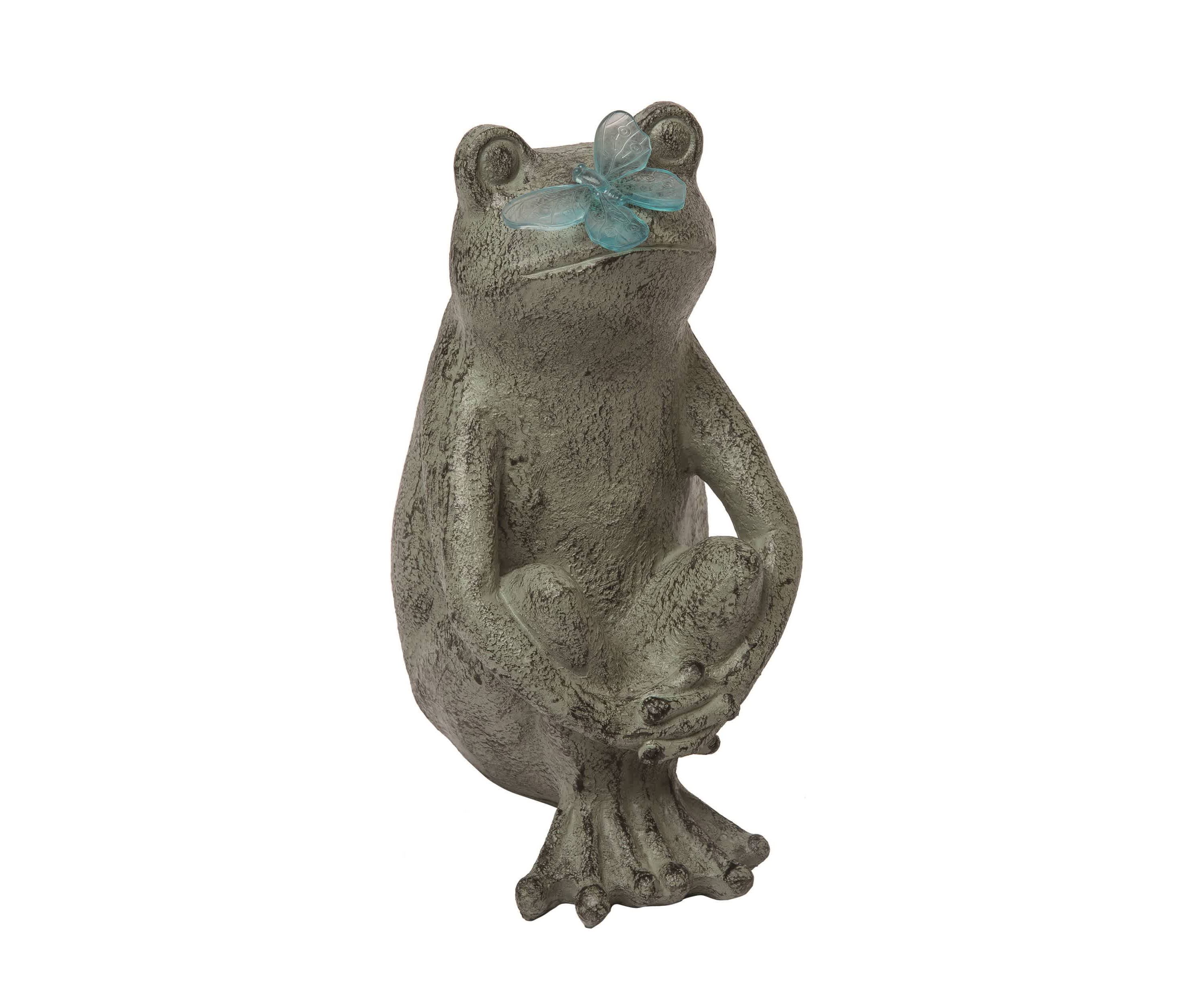 Transpac Resin 15.25" Gray Spring Frog and Buttefly Sitting Decor