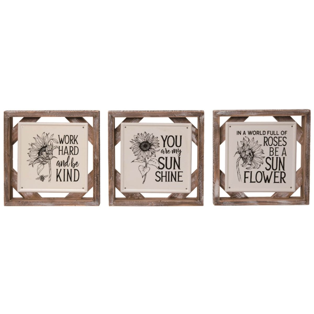 Transpac Wood Sunflower Block Decor Set of 3 Spring Home Decorations