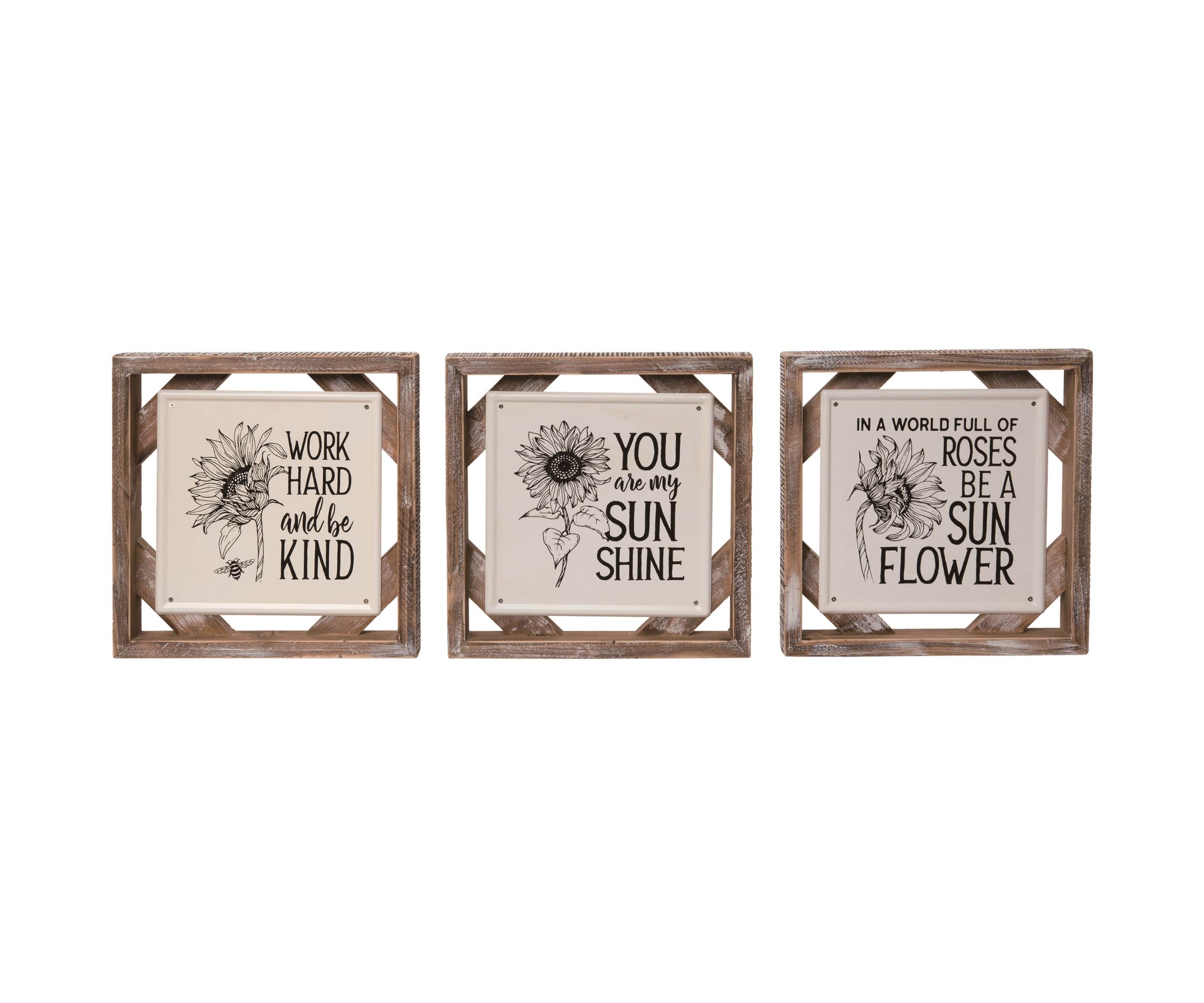 Transpac Wood Sunflower Block Decor Set of 3 Spring Home Decorations