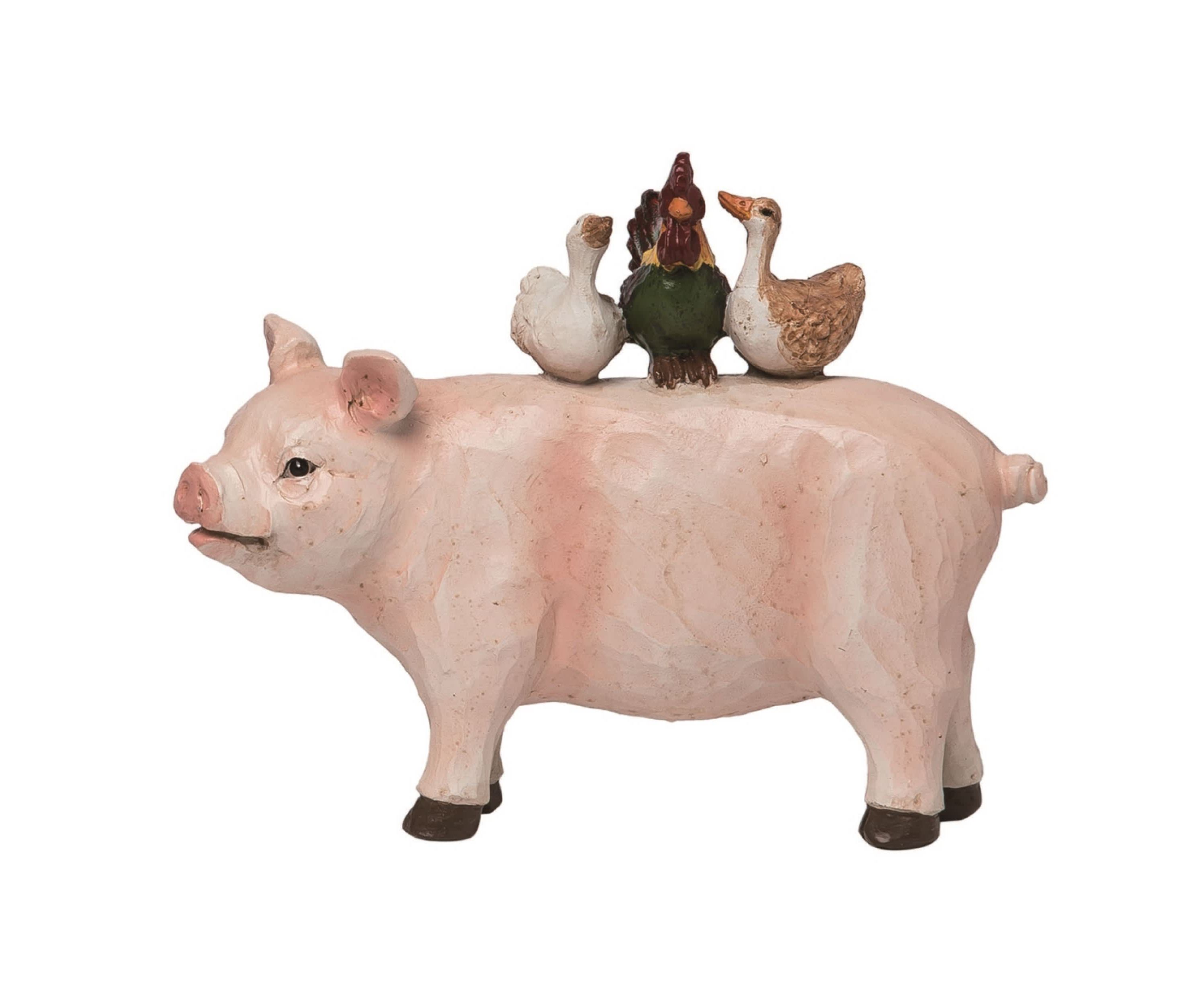 Transpac Resin 7.75" Pink Spring Farm and Friends Figurine