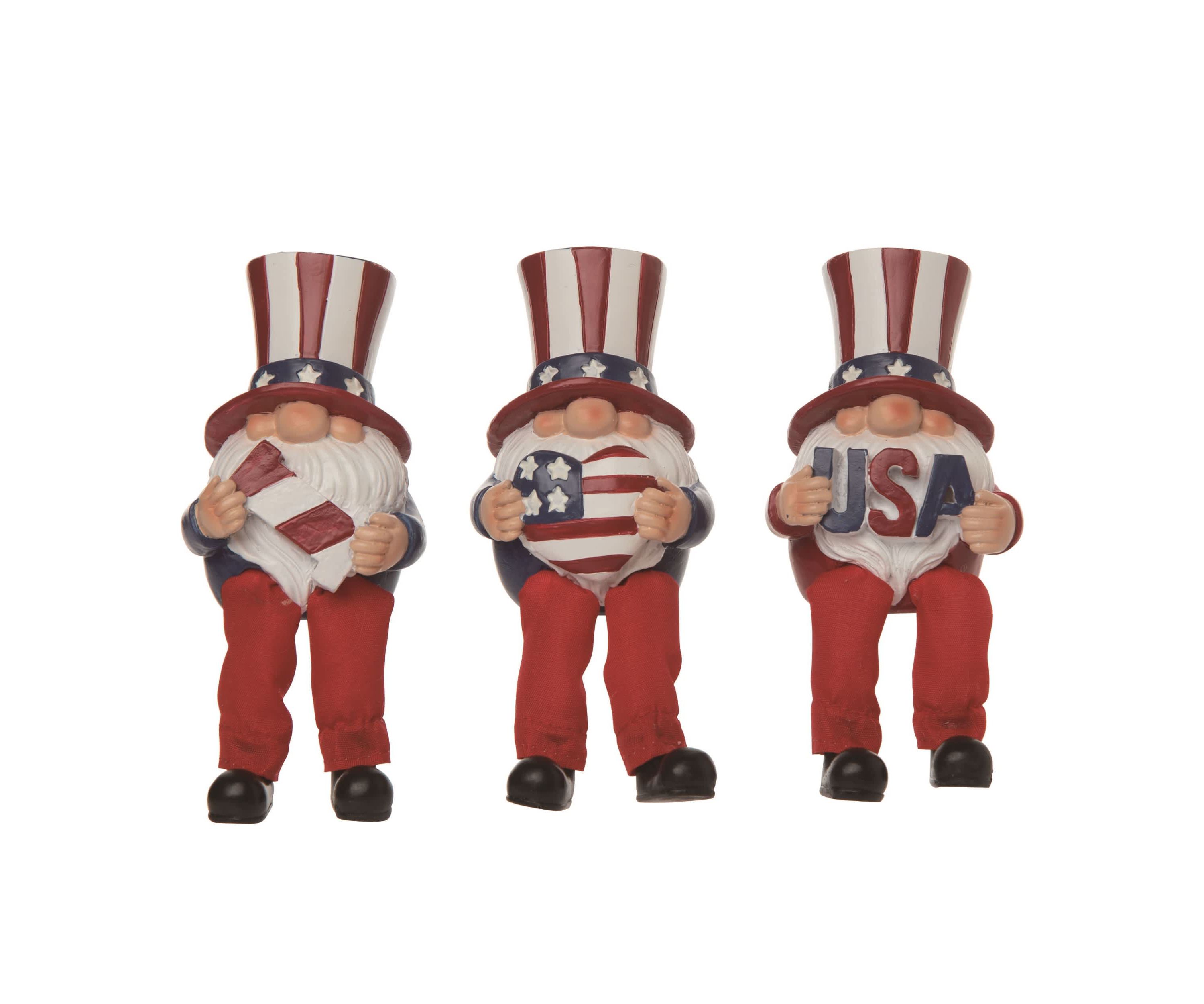 Transpac Resin 3.75" Multicolor Patriotic Gnome Shelf Sitters Set of 3