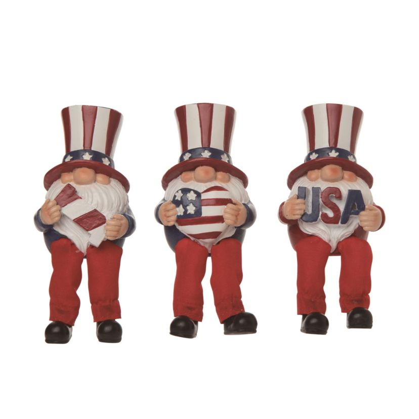 Transpac Resin 3.75" Multicolor Patriotic Gnome Shelf Sitters Set of 3