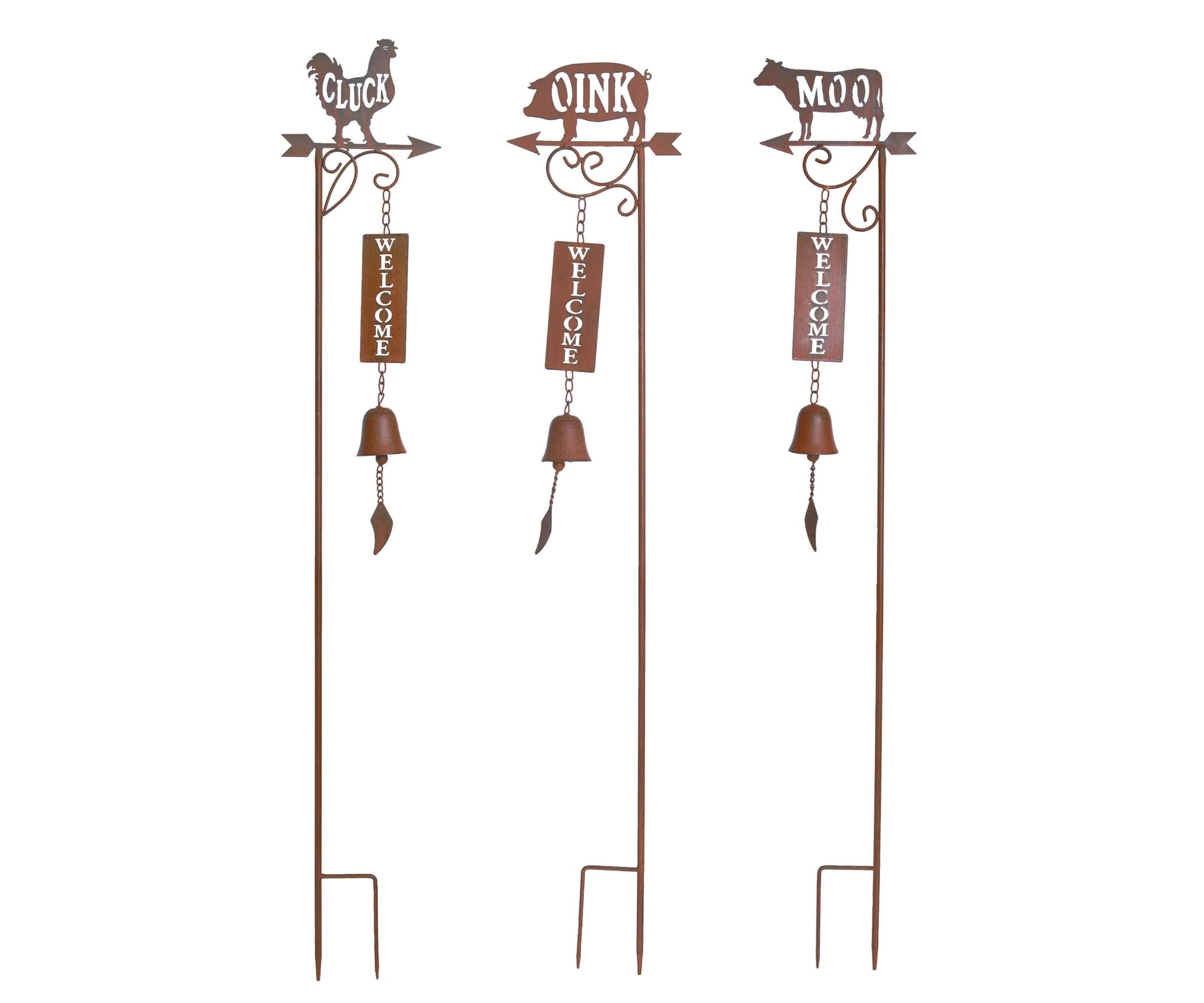 Transpac Metal Farm Animal Chime Yard Stake Set of 3 KD Spring Home Decorations