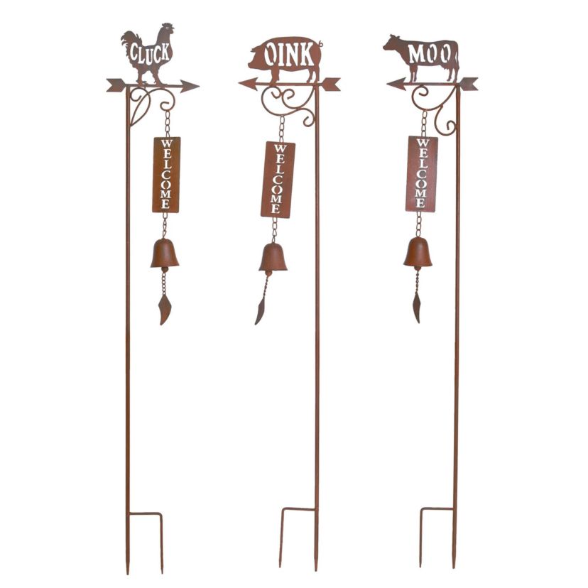 Transpac Metal Farm Animal Chime Yard Stake Set of 3 KD Spring Home Decorations