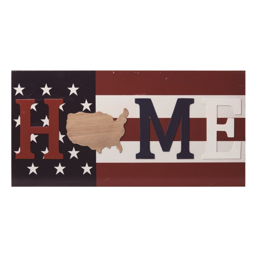 Transpac Wood 23.63" Multicolor Spring HOME Flag Decor Block