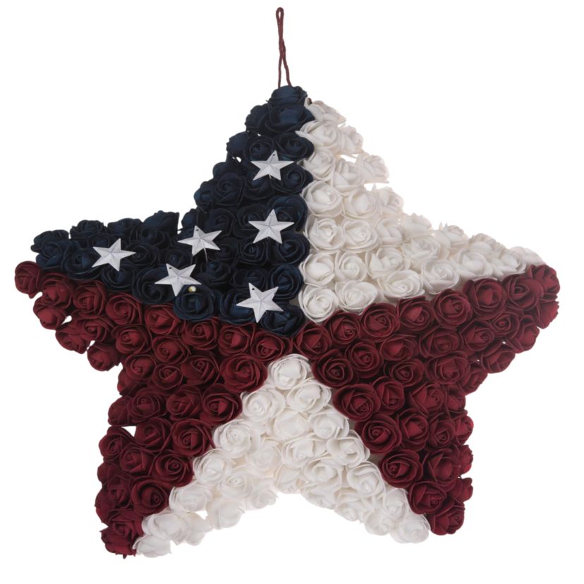 Transpac Floral 18 in. Patriotic Silk Rose Star Decor