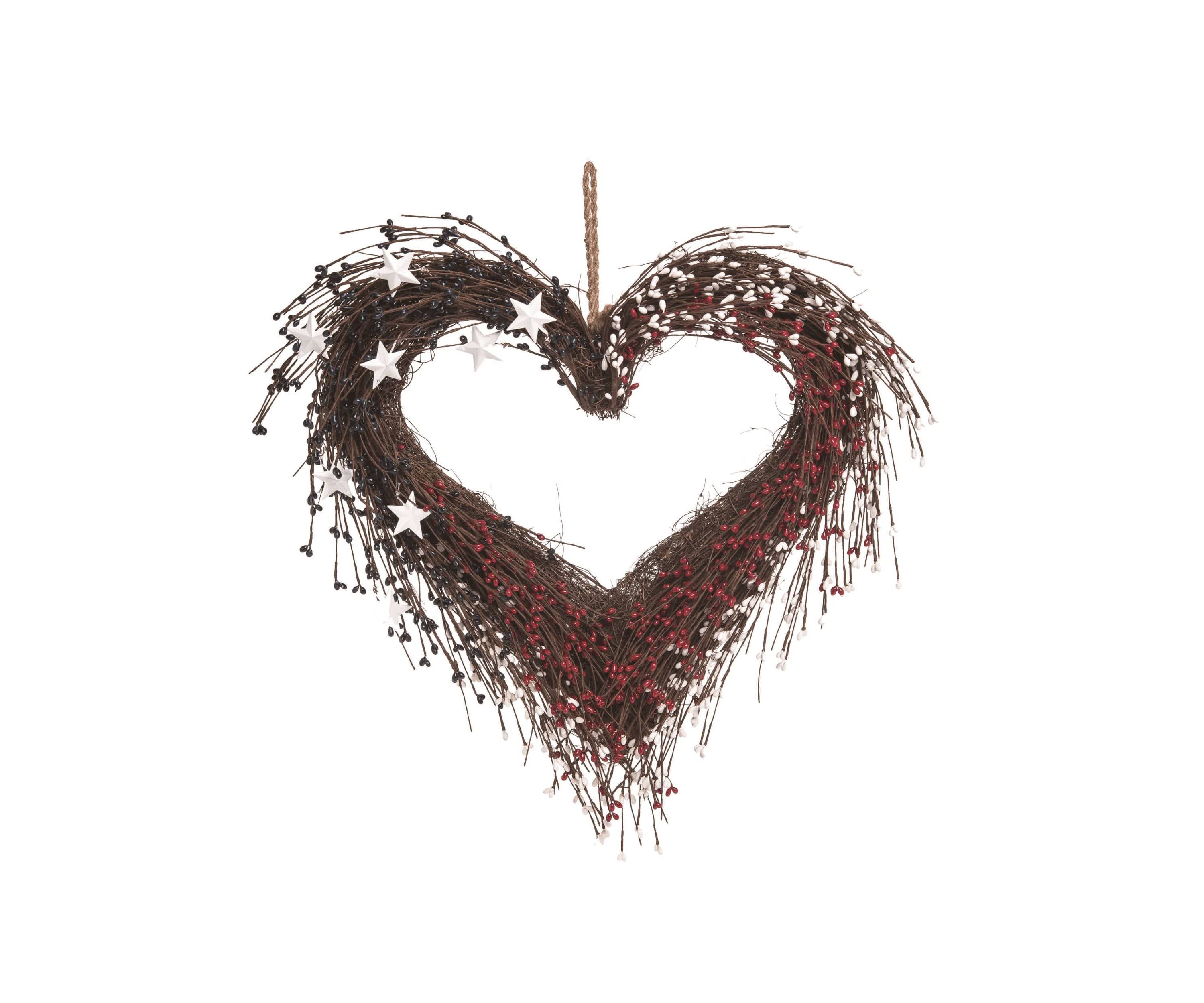 Transpac Natural Fiber 20" Brown Patriotic Heart Wreath