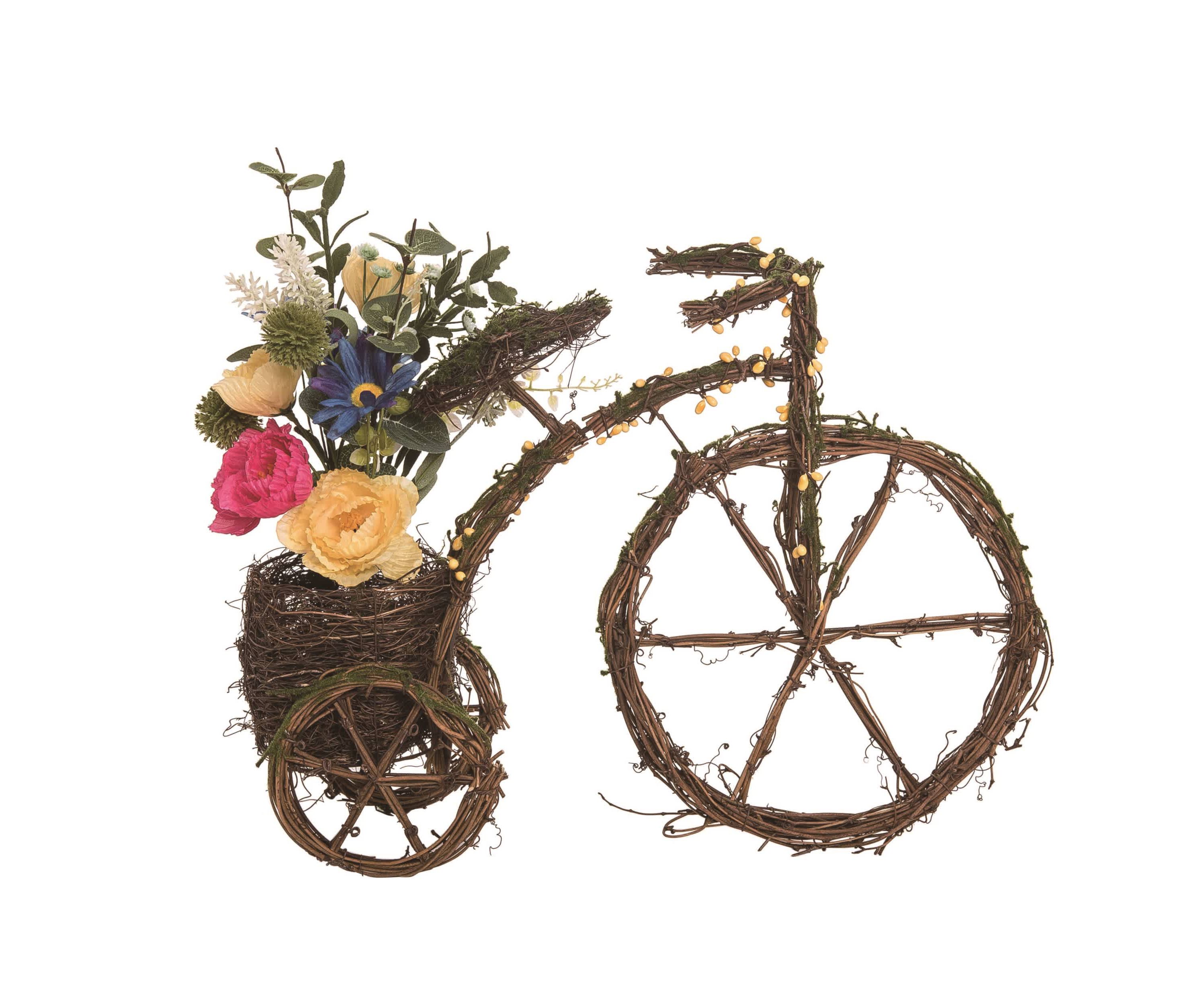 Transpac Wood 16 in. Multicolor Spring Bike with Flower Decor