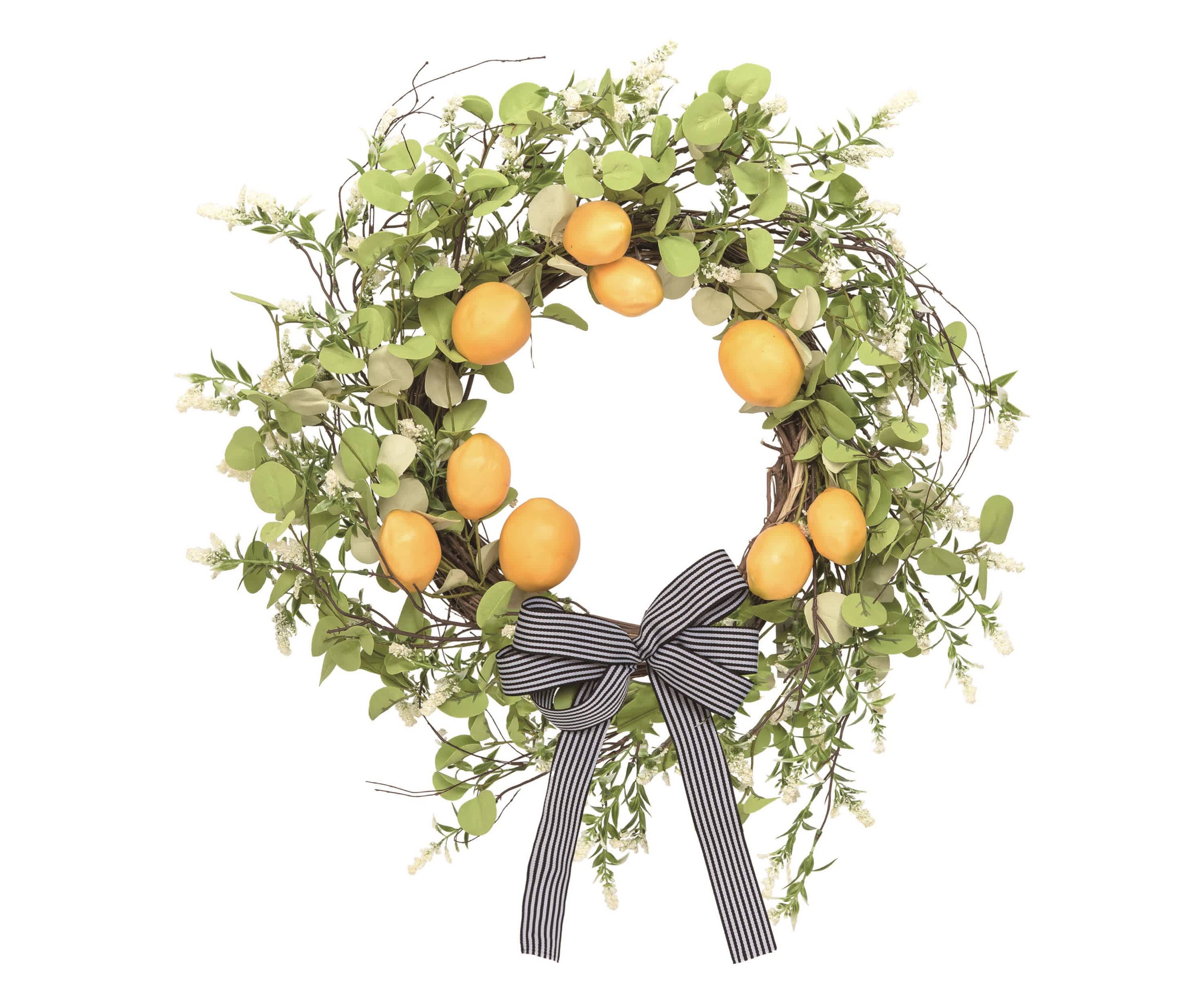 Transpac Foam 24" Yellow Spring Leaf and Lemon Wreath with Bow