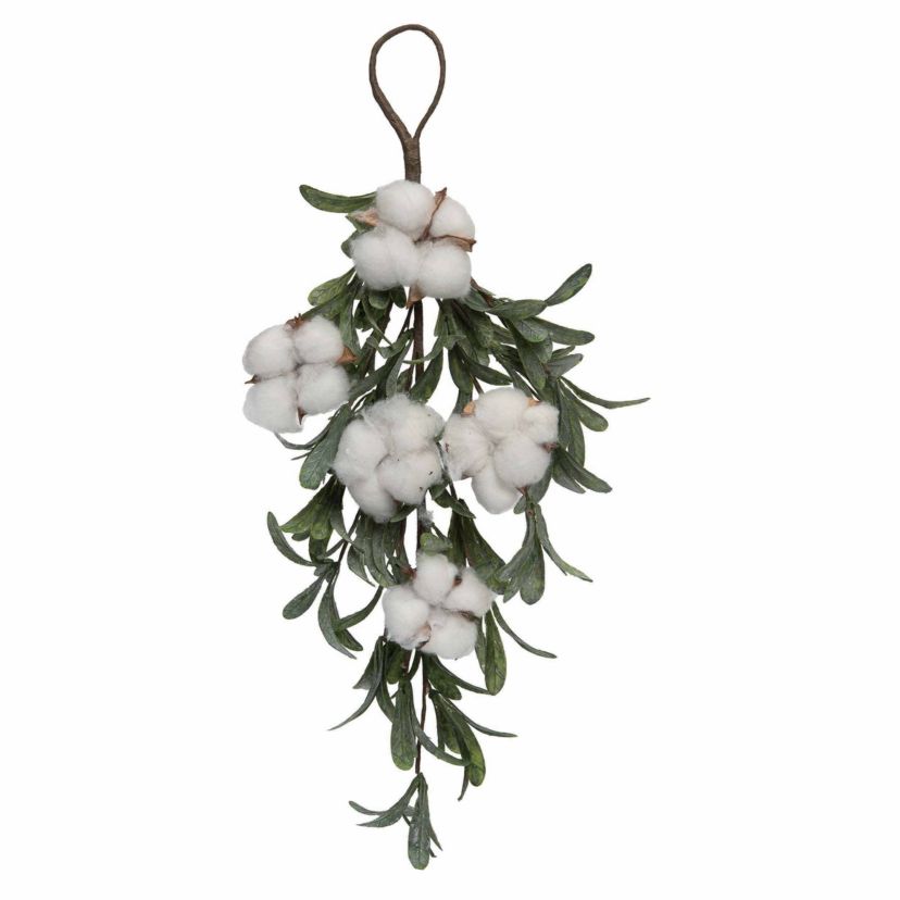 Transpac Cotton 17.75 in. Multicolor Spring Cotton and Sage Drop