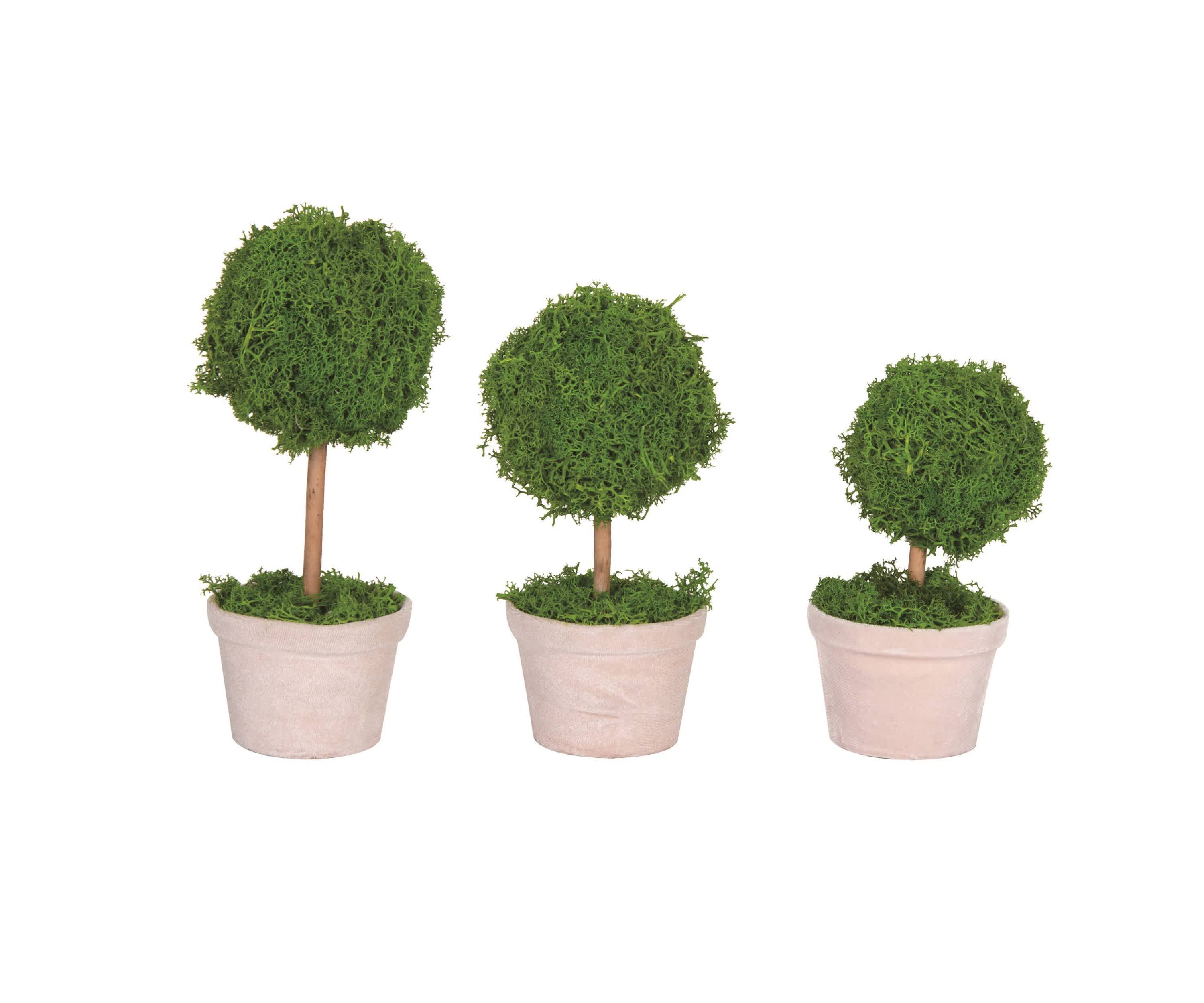 Transpac Natural Fiber 9.84" Green Spring Tabletop Topiary Set of 3