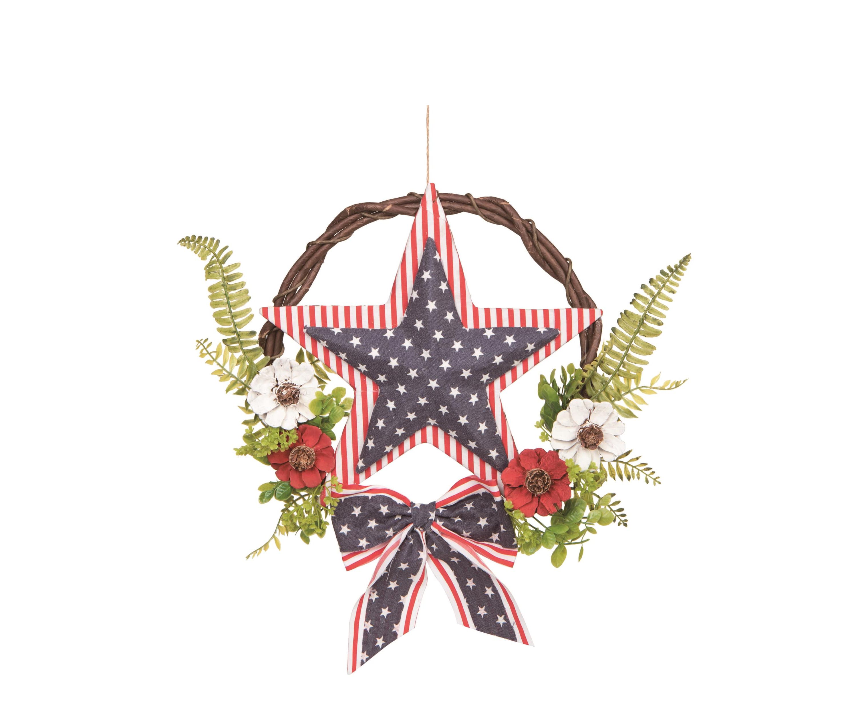 Transpac Fabric/Canvas 16" Multicolor Patriotic Twig and Fern Wreath