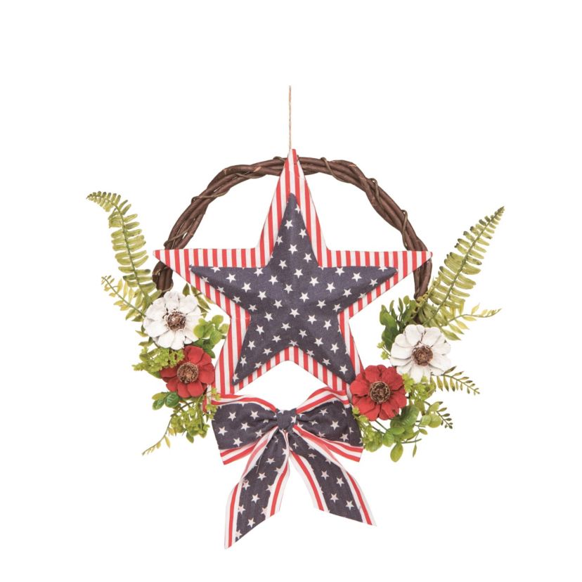Transpac Fabric/Canvas 16" Multicolor Patriotic Twig and Fern Wreath