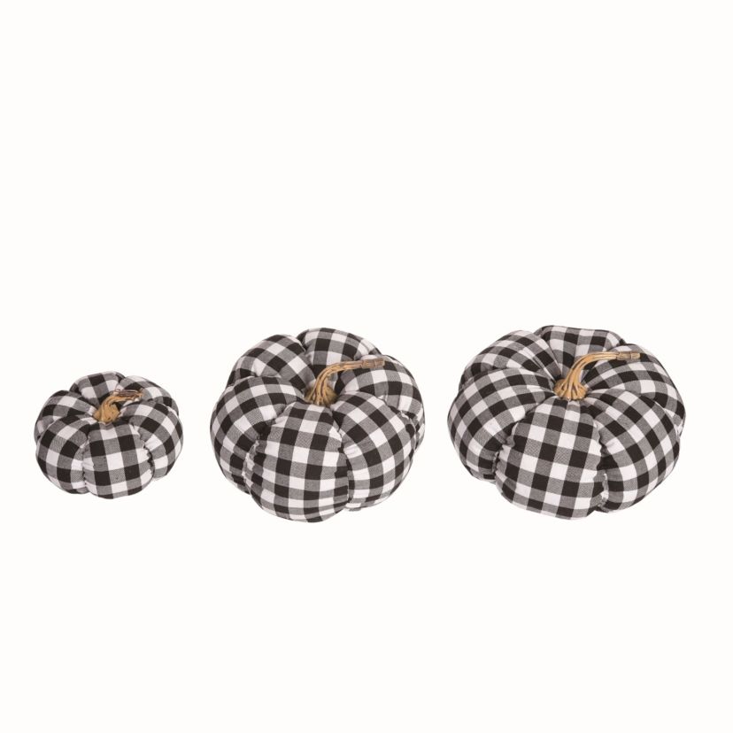 Transpac Polyester 8.66 in. Multicolor Harvest Plush Buffalo Check Pumpkins Set of 3