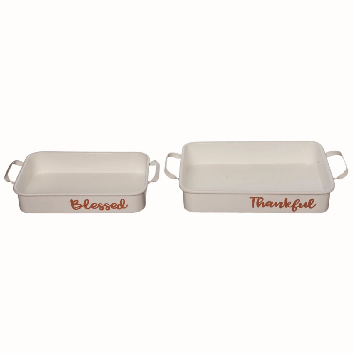 Transpac Metal Enamel Harvest Trays White Metal Set of 2