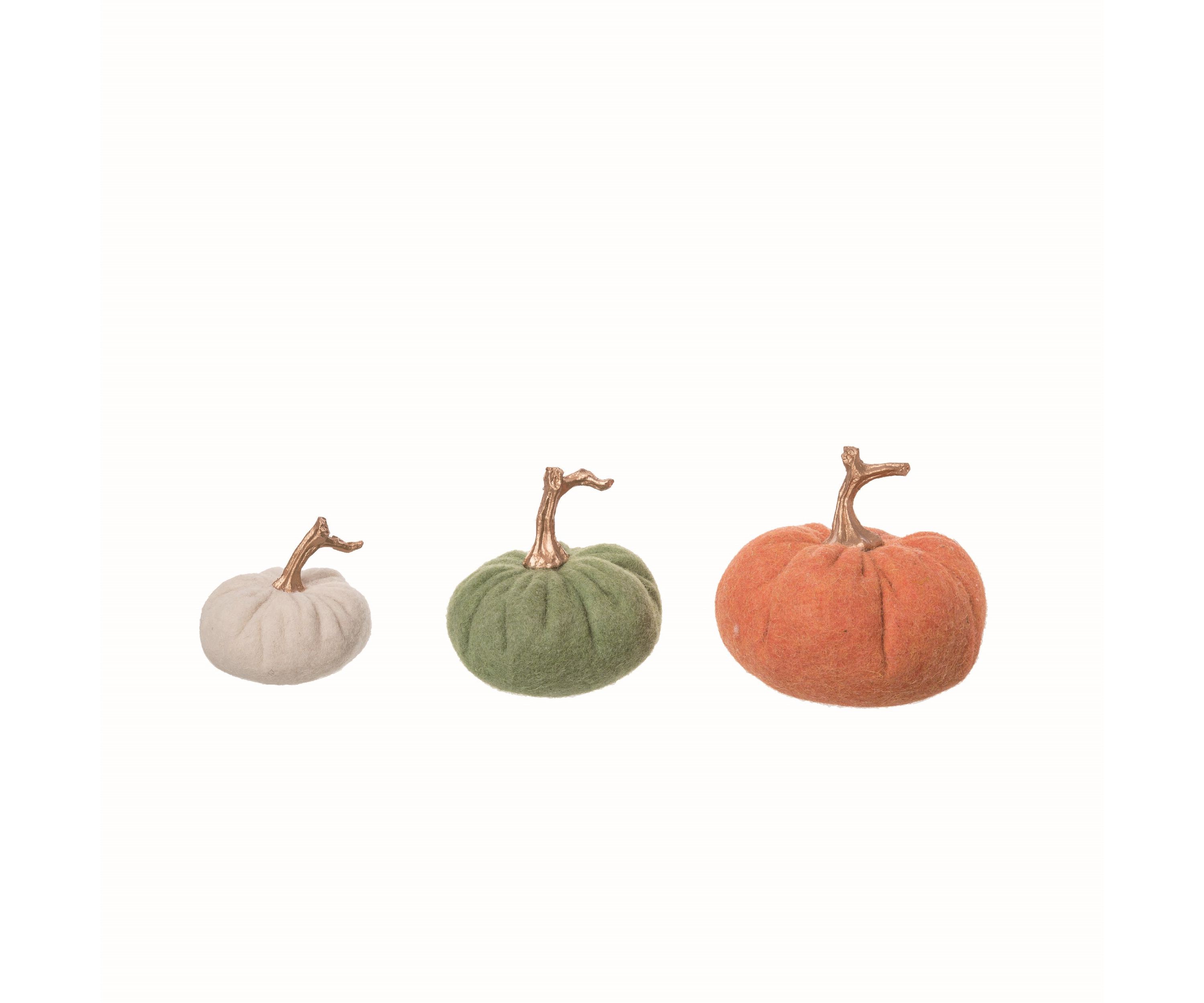 Transpac Felt Fuzzy Pumpkins Décor White Fabric/Canvas Set of 3
