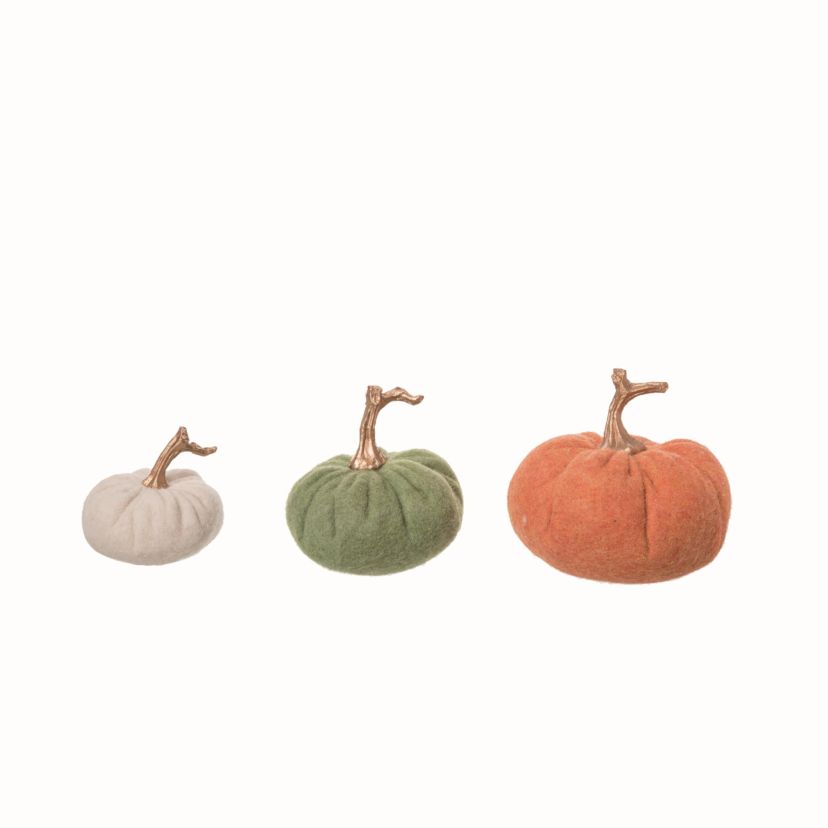 Transpac Felt Fuzzy Pumpkins Décor White Fabric/Canvas Set of 3