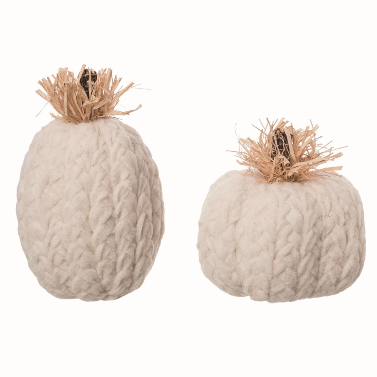 Transpac Cable Sweater Pumpkins White Foam Set of 2