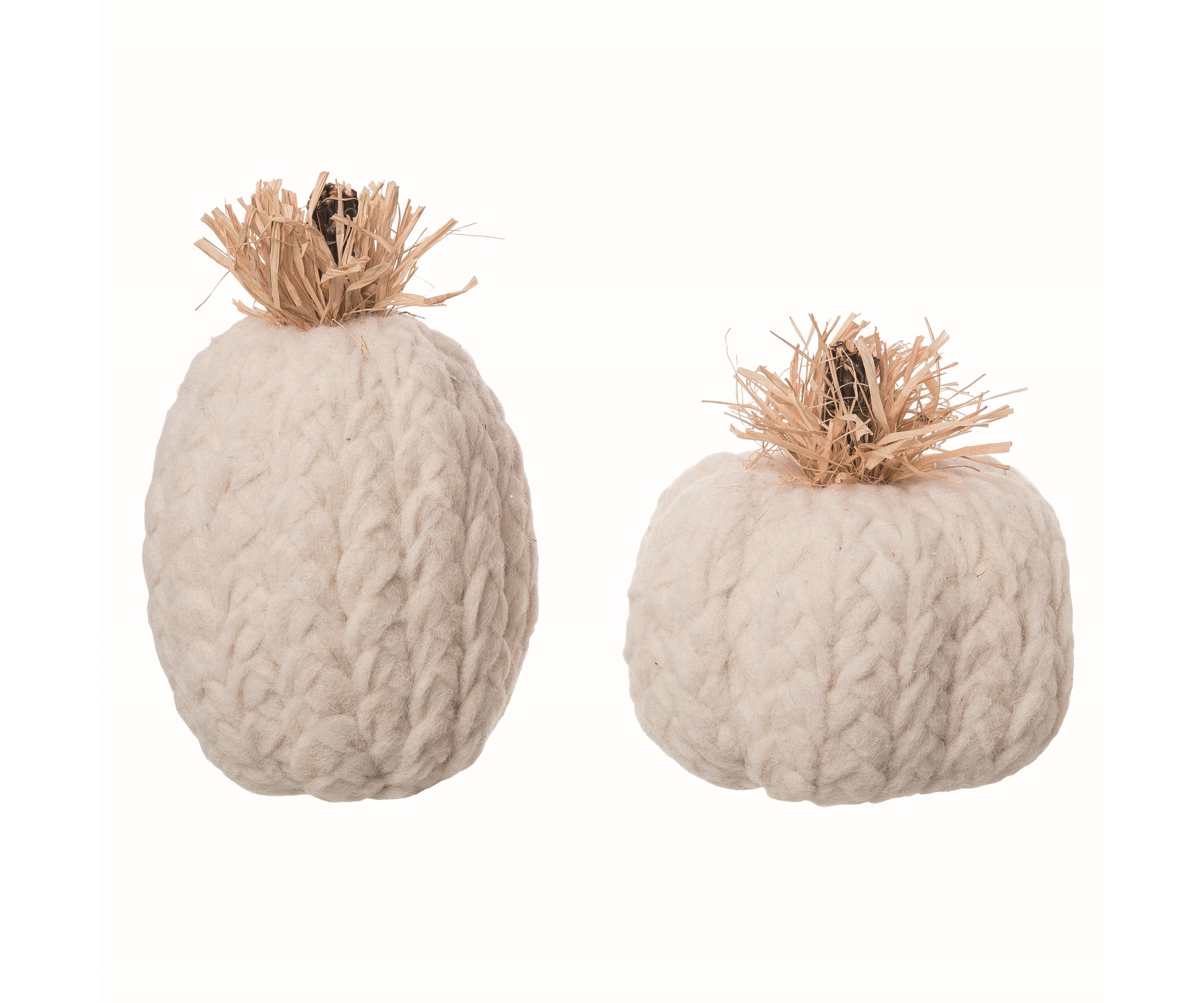 Transpac Cable Sweater Pumpkins White Foam Set of 2