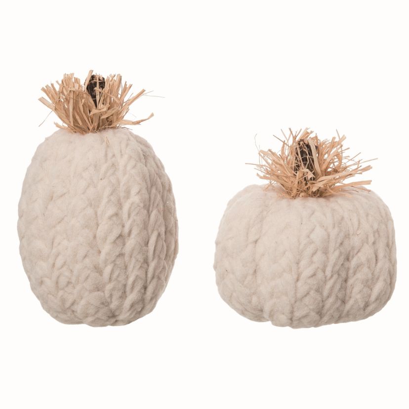 Transpac Cable Sweater Pumpkins White Foam Set of 2