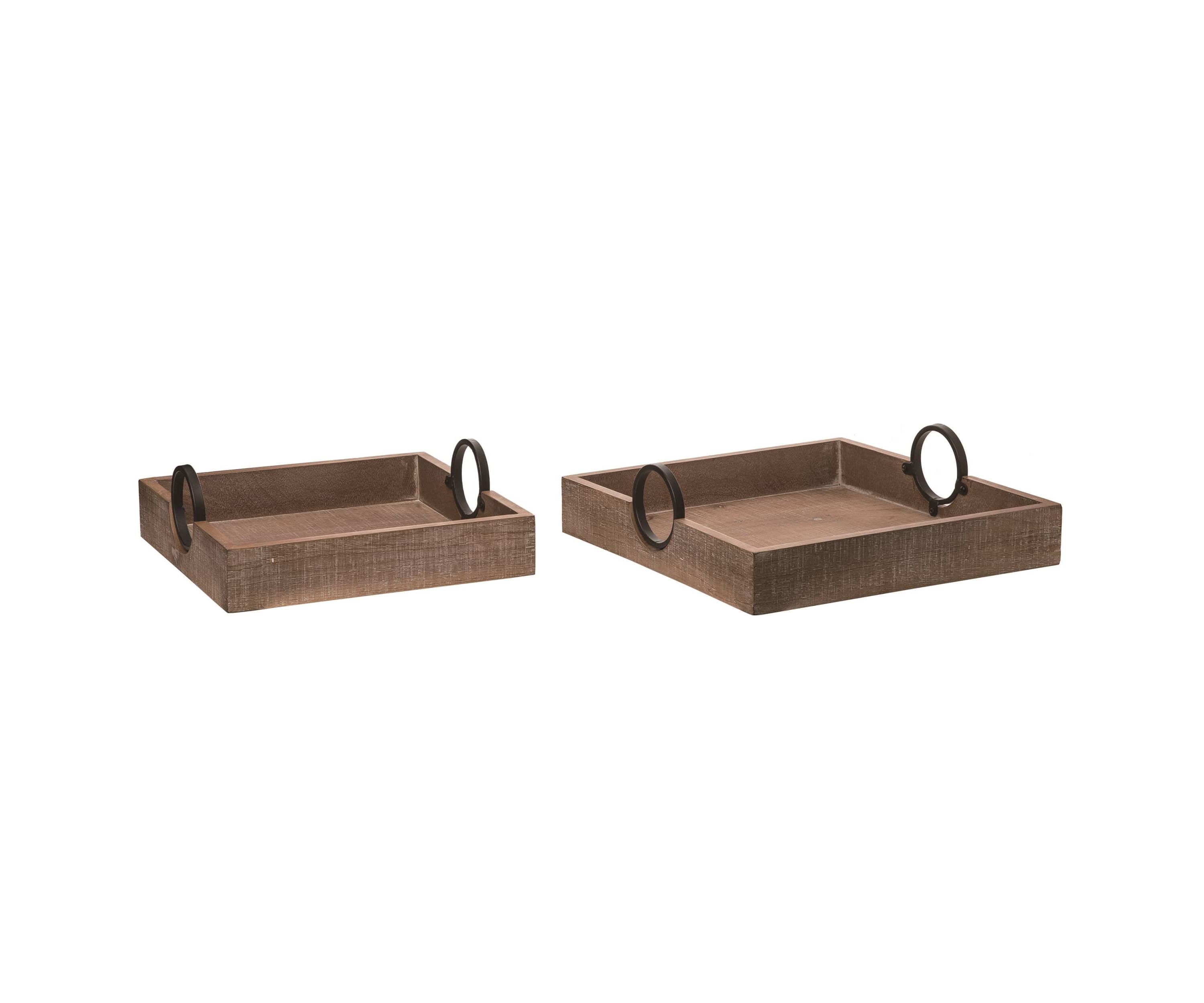 Transpac Wood Brown Everyday Trays Set of 2