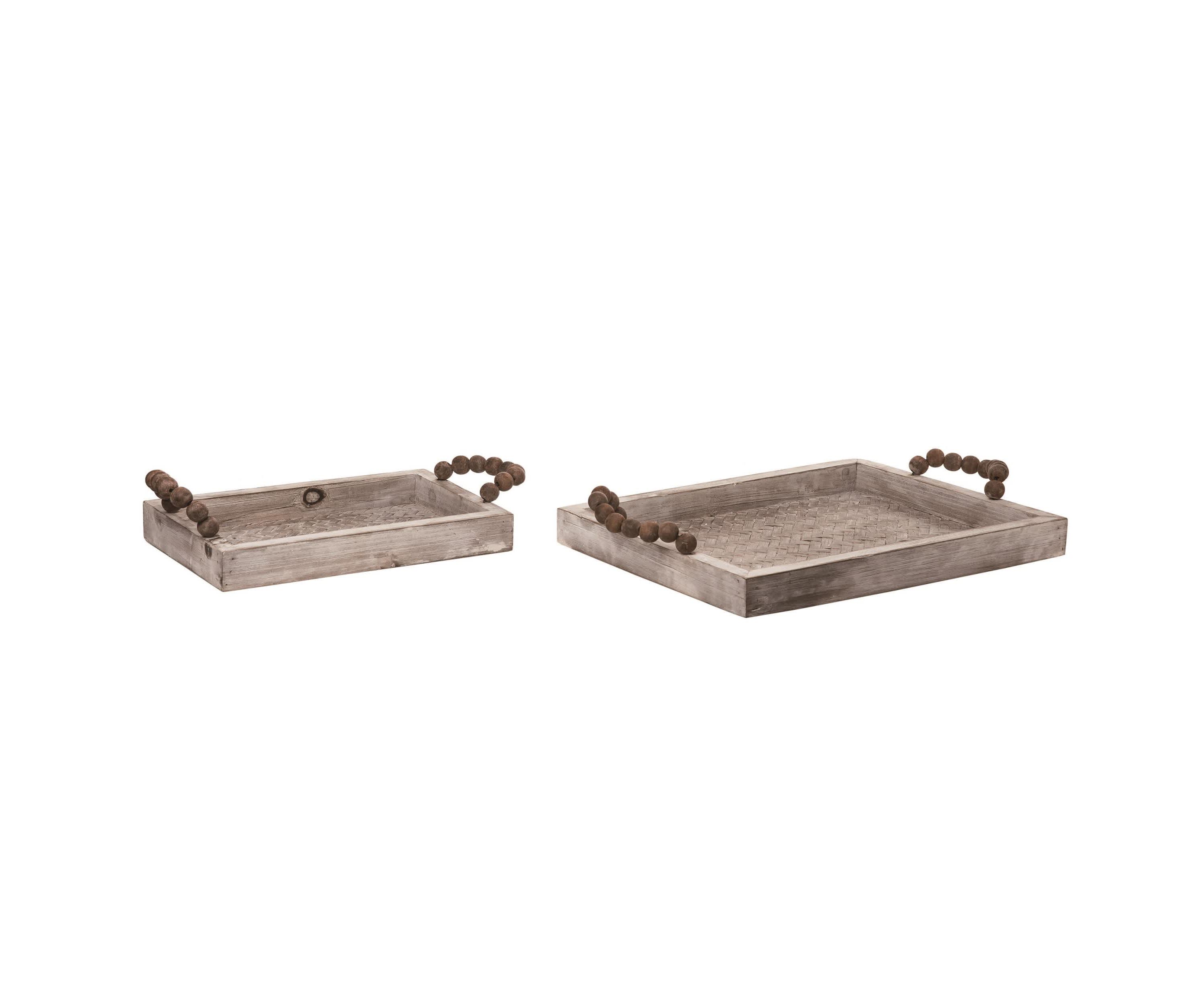 Transpac Wood Brown Everyday White Washed Bamboo Trays Set of 2
