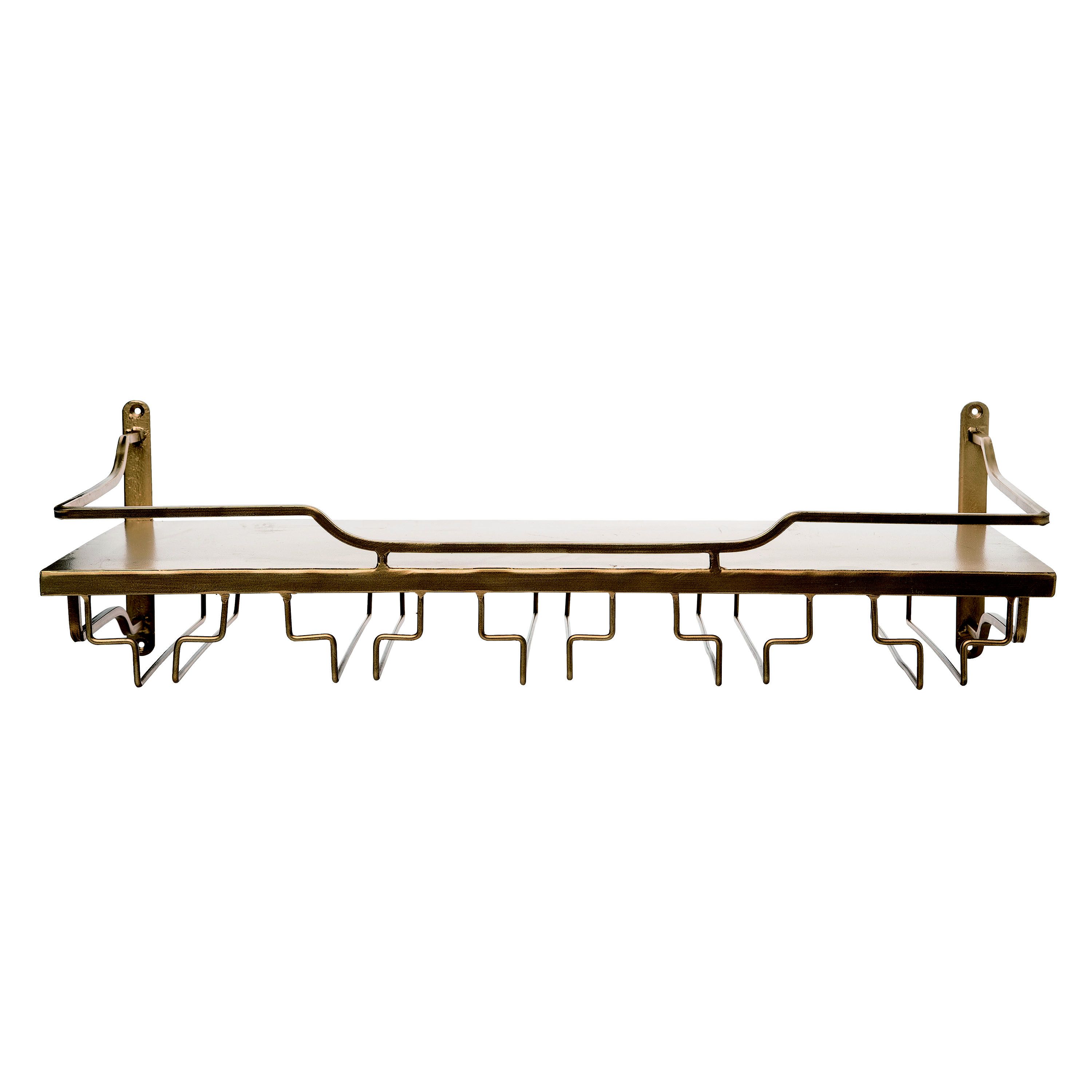 Transpac Metal 23.62 in. Gold Spring Wall Wine Rack and Shelf
