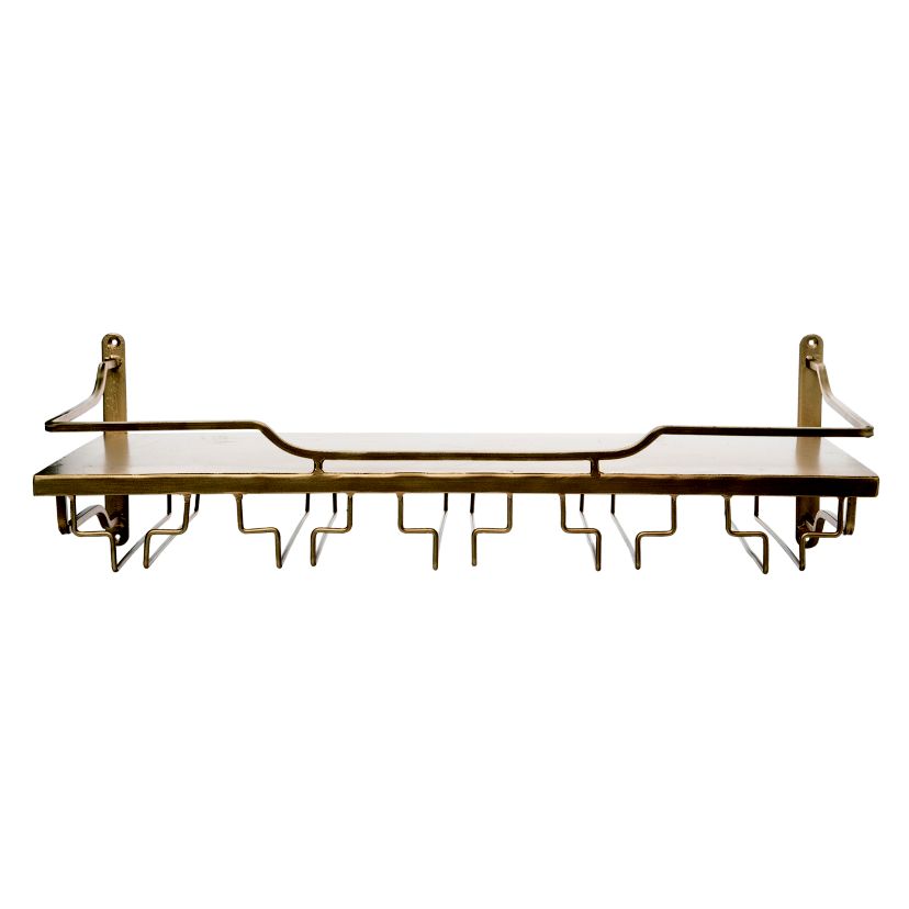 Transpac Metal 23.62 in. Gold Spring Wall Wine Rack and Shelf