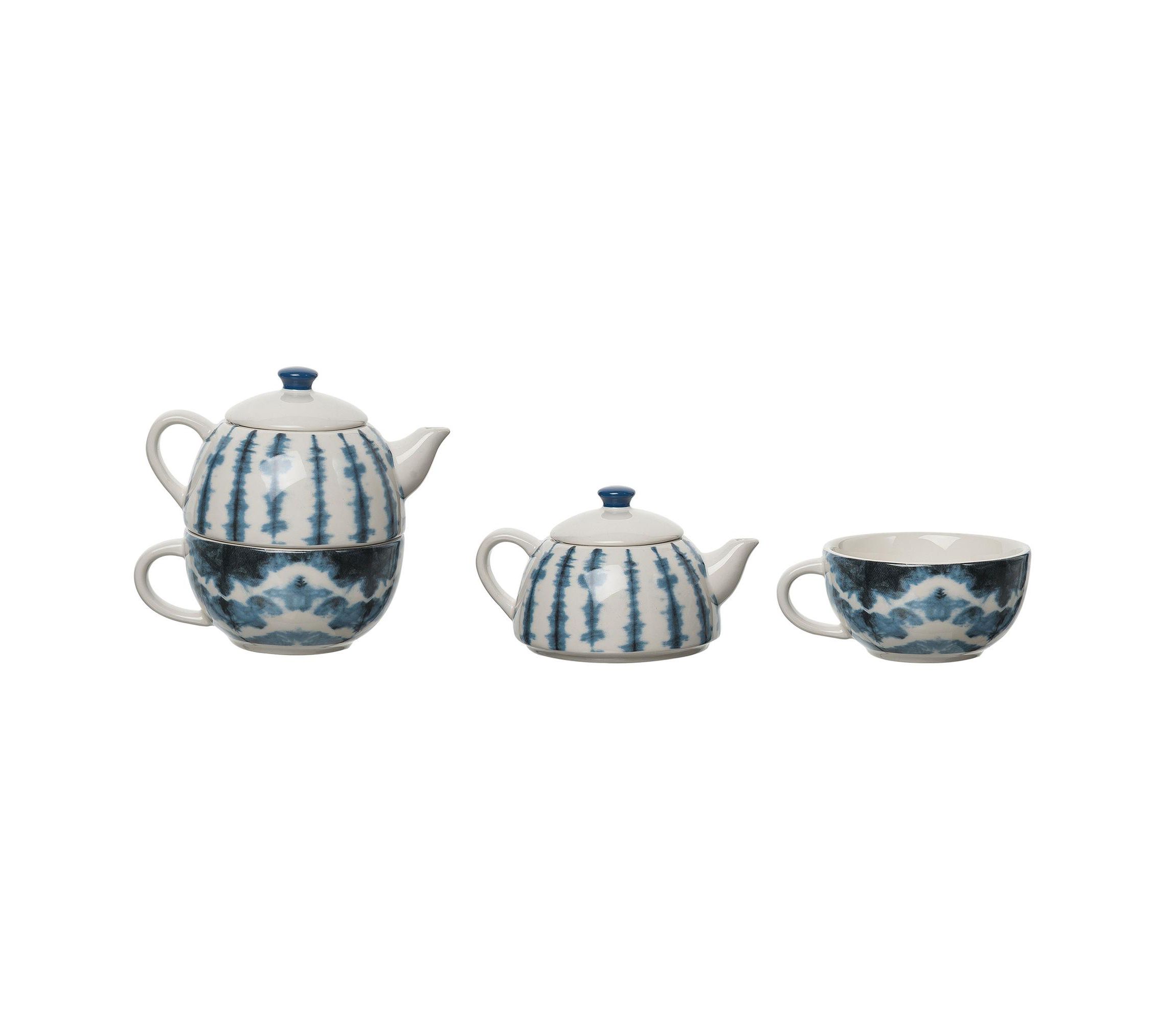 Transpac Dolomite 6.5 in. Multicolor Spring Shibori Tea for One Teapot and Mug Set of 2