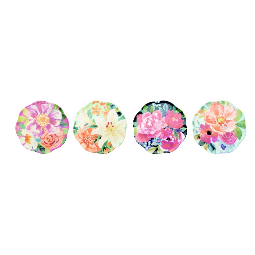 Transpac Ceramic 8.5" Floral Boutique Plate Set of 4