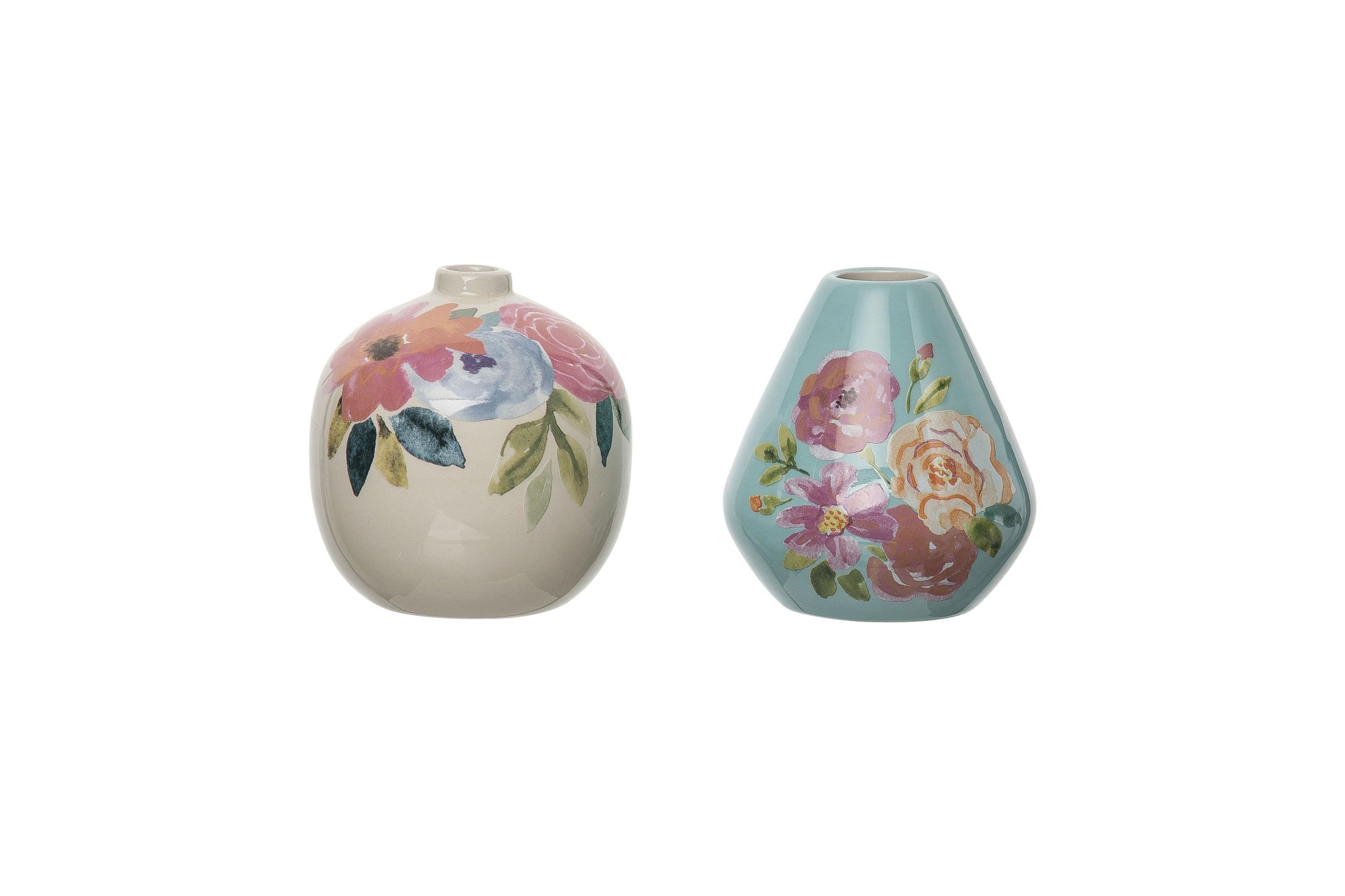 Transpac Dolomite 4 in. Multicolor Spring Floral Boutique Vase Set of 2