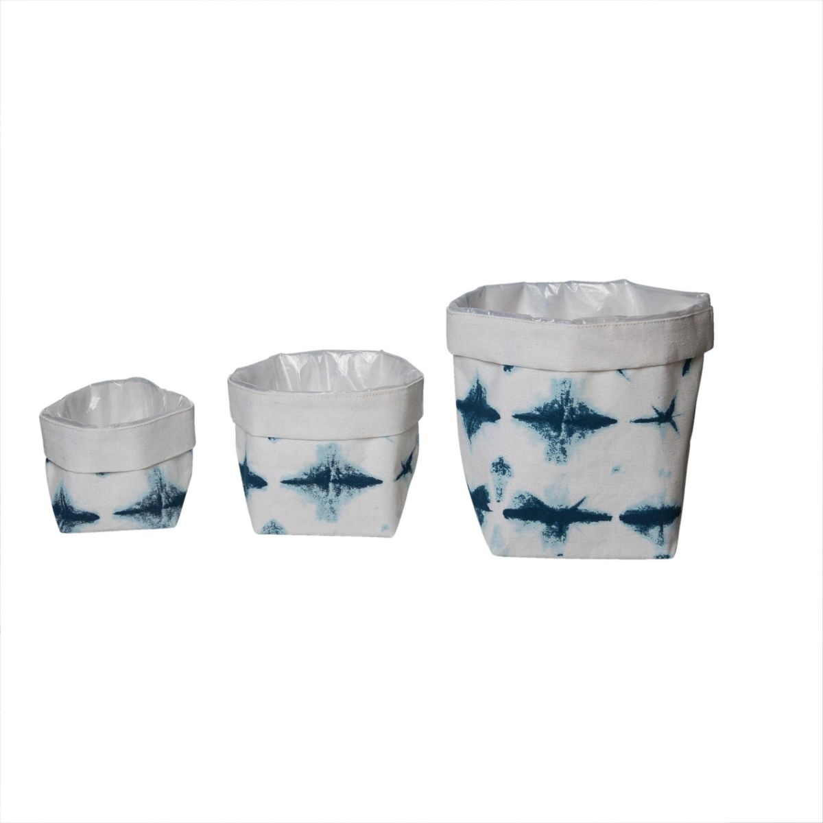 Transpac Canvas 7.87 in. Off-White Spring Shibori Print Planters with Liner Set of 3