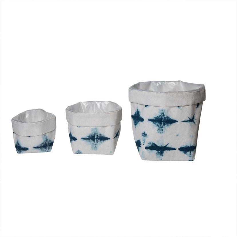 Transpac Canvas 7.87 in. Off-White Spring Shibori Print Planters with Liner Set of 3