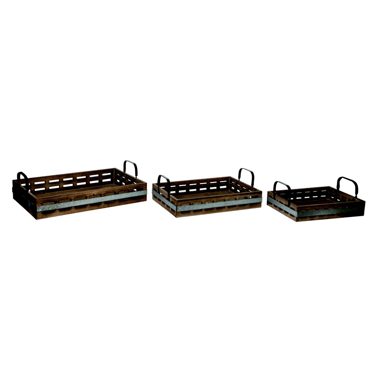 Transpac Brown Wood Handle Trays Brown Wood Set of 3